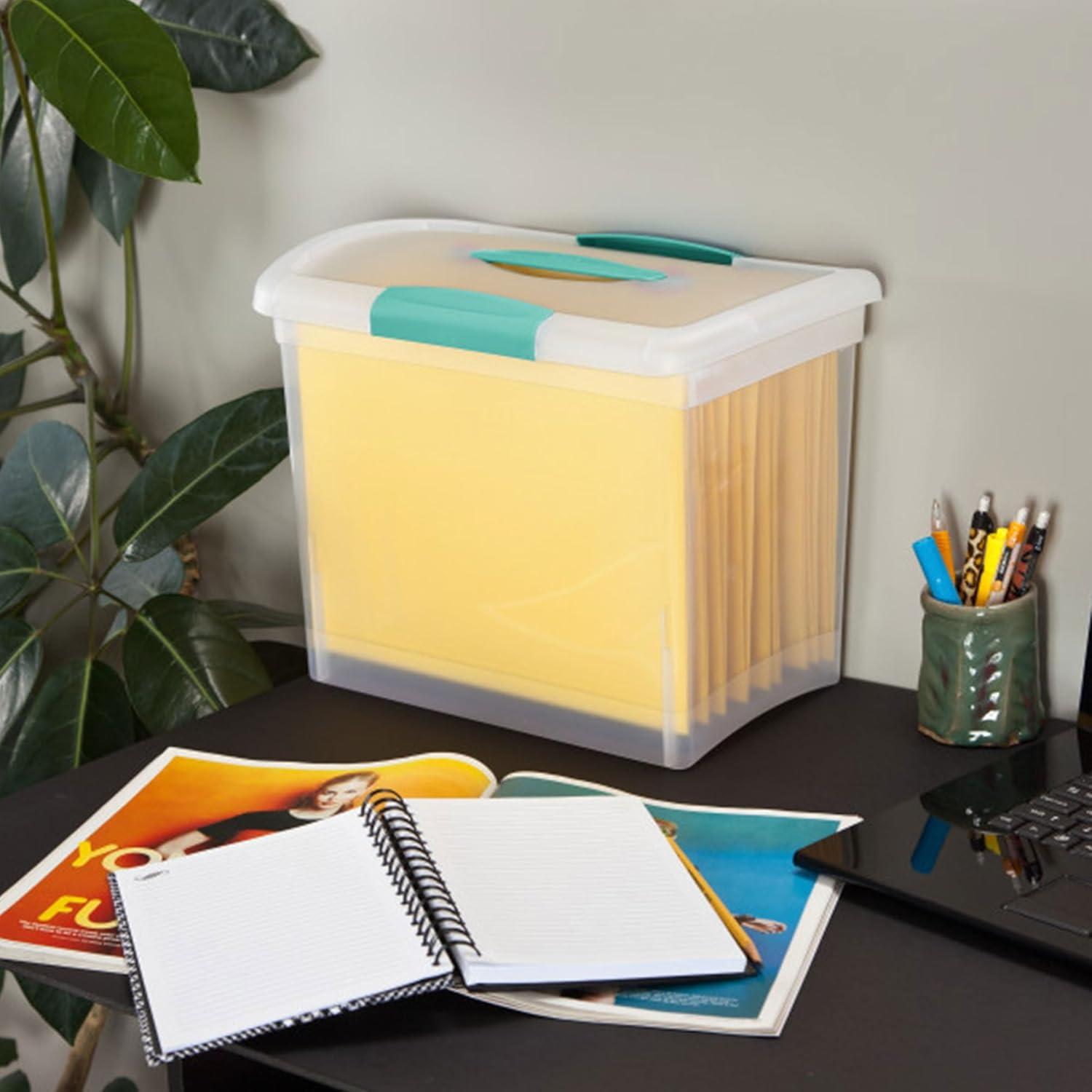 imageSterilite 6 Pack Stackable Storage Bin with Latch Lid Medium Nesting ShowOffs ClearLarge