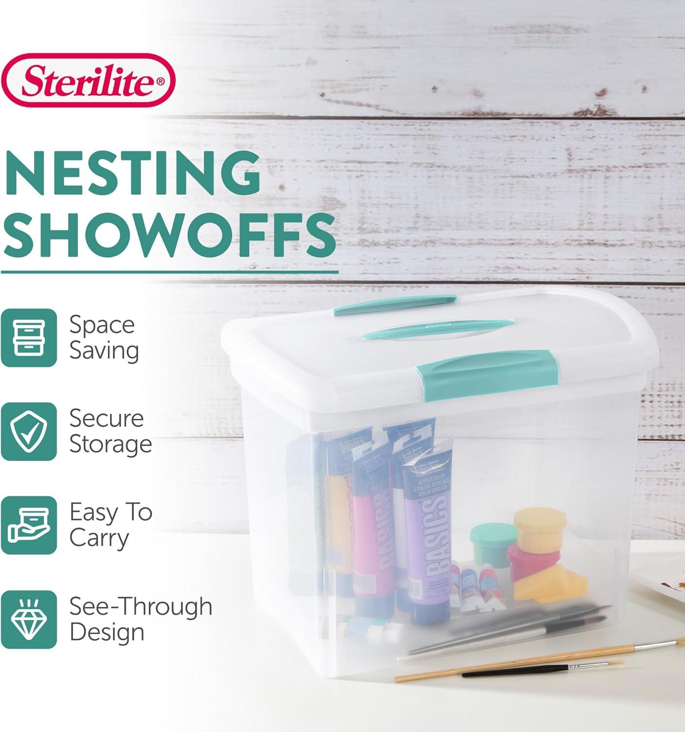 imageSterilite 6 Pack Stackable Storage Bin with Latch Lid Medium Nesting ShowOffs ClearLarge
