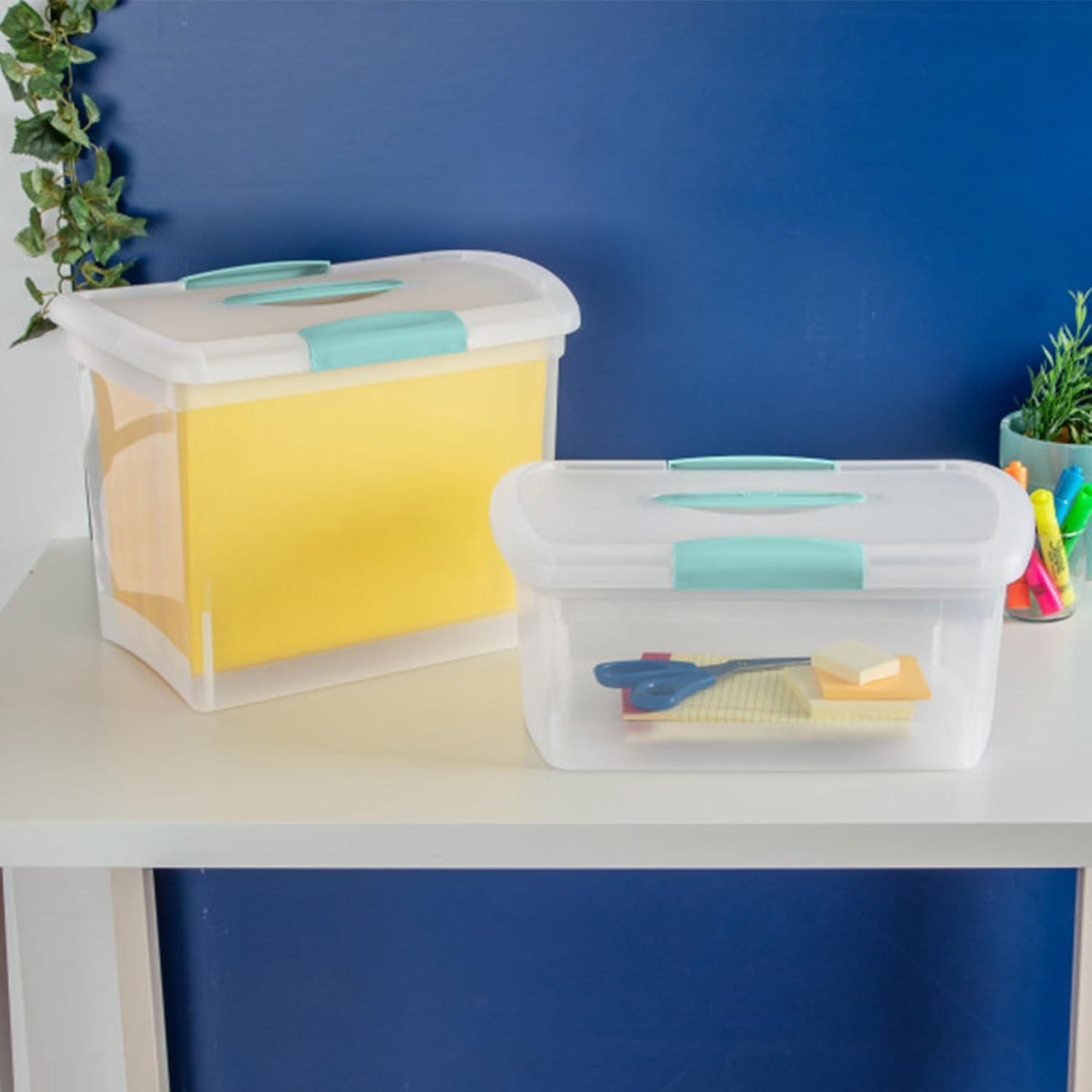 imageSterilite 6 Pack Stackable Storage Bin with Latch Lid Medium Nesting ShowOffs ClearMedium