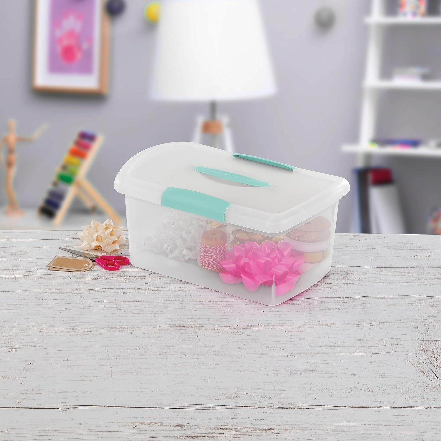 imageSterilite 6 Pack Stackable Storage Bin with Latch Lid Medium Nesting ShowOffs ClearMedium