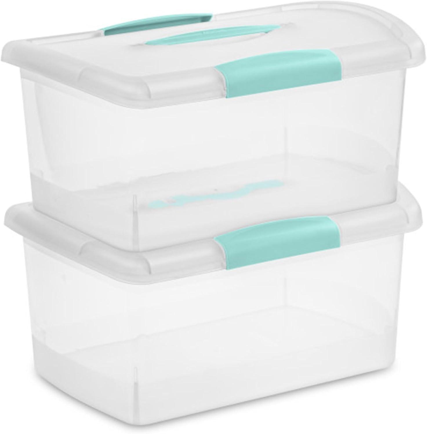 imageSterilite 6 Pack Stackable Storage Bin with Latch Lid Medium Nesting ShowOffs ClearMedium