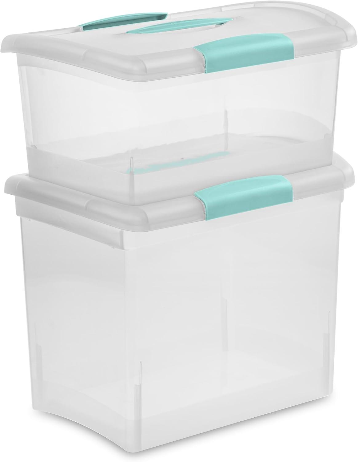 imageSterilite 6 Pack Stackable Storage Bin with Latch Lid Medium Nesting ShowOffs ClearMedium