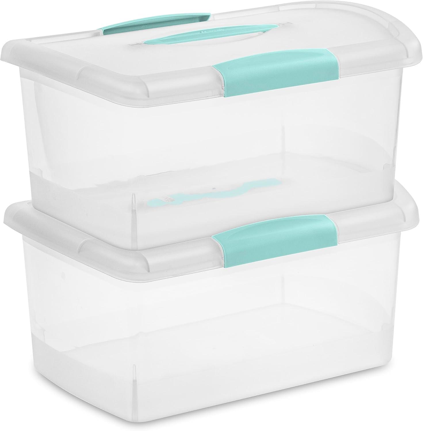 imageSterilite 6 Pack Stackable Storage Bin with Latch Lid Medium Nesting ShowOffs ClearMedium