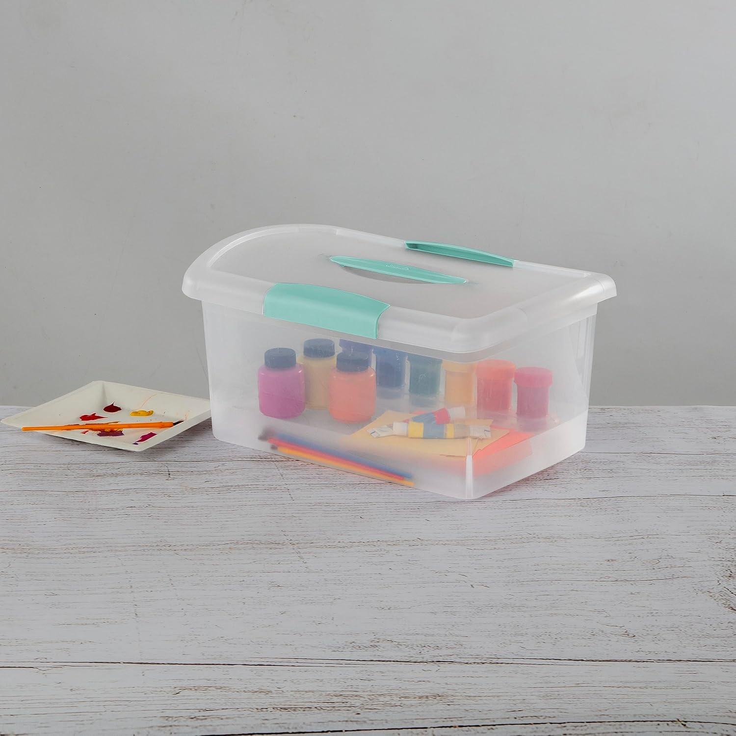 imageSterilite 6 Pack Stackable Storage Bin with Latch Lid Medium Nesting ShowOffs ClearMedium