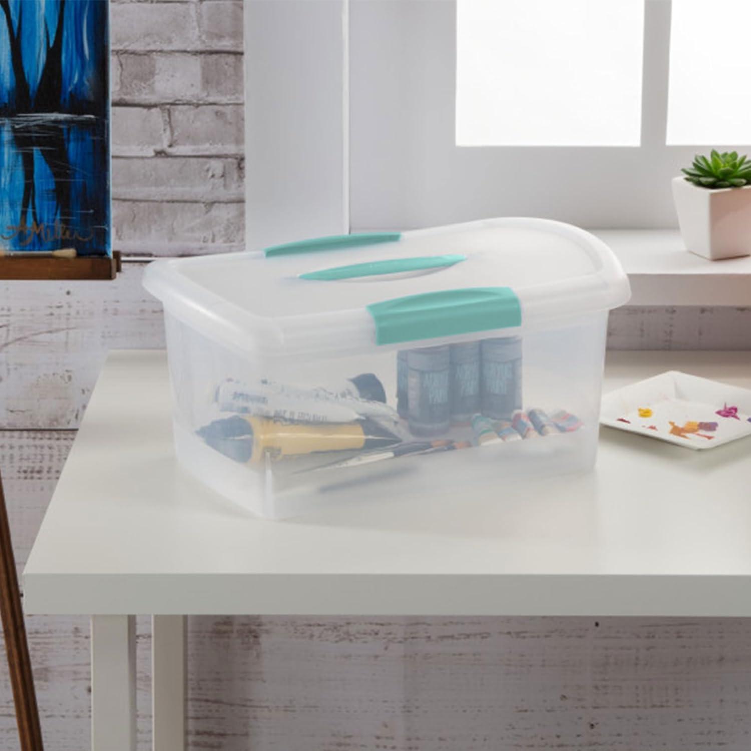 imageSterilite 6 Pack Stackable Storage Bin with Latch Lid Medium Nesting ShowOffs ClearMedium