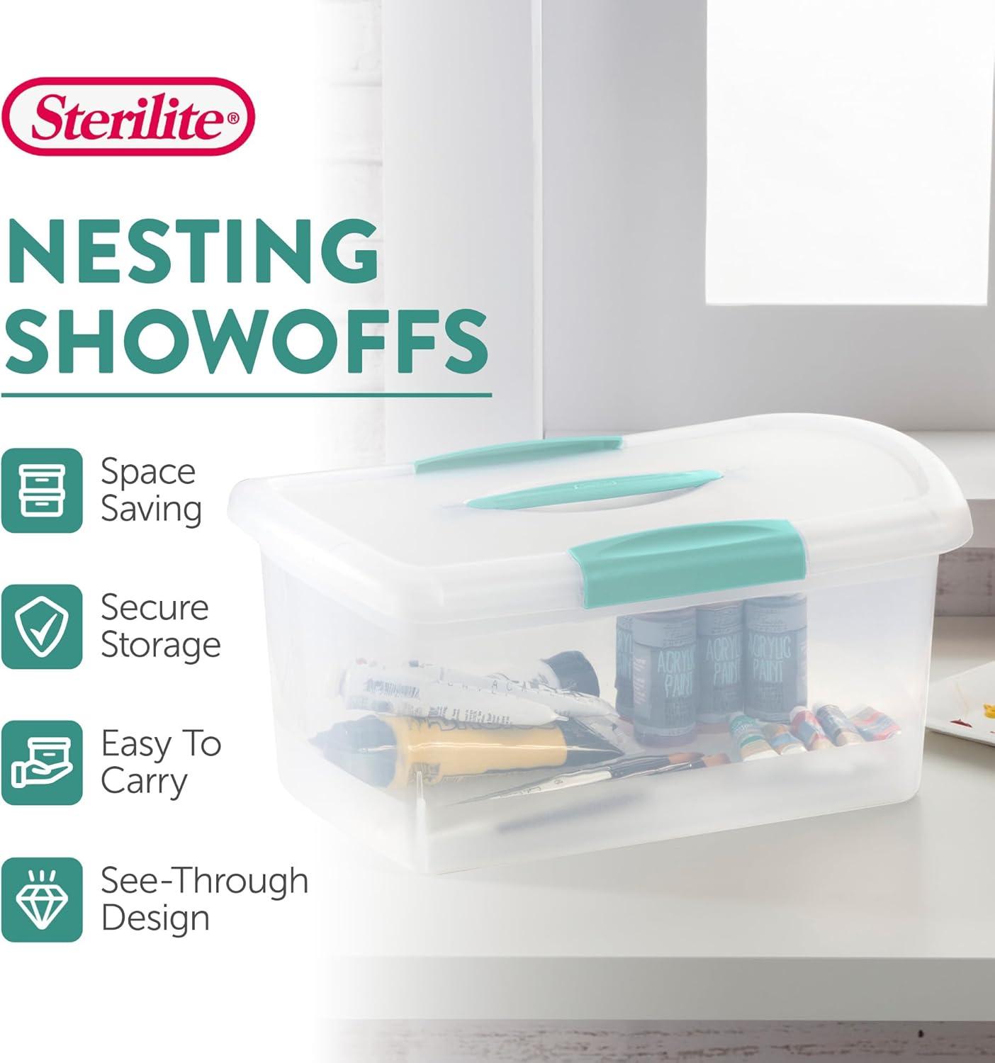 imageSterilite 6 Pack Stackable Storage Bin with Latch Lid Medium Nesting ShowOffs ClearMedium
