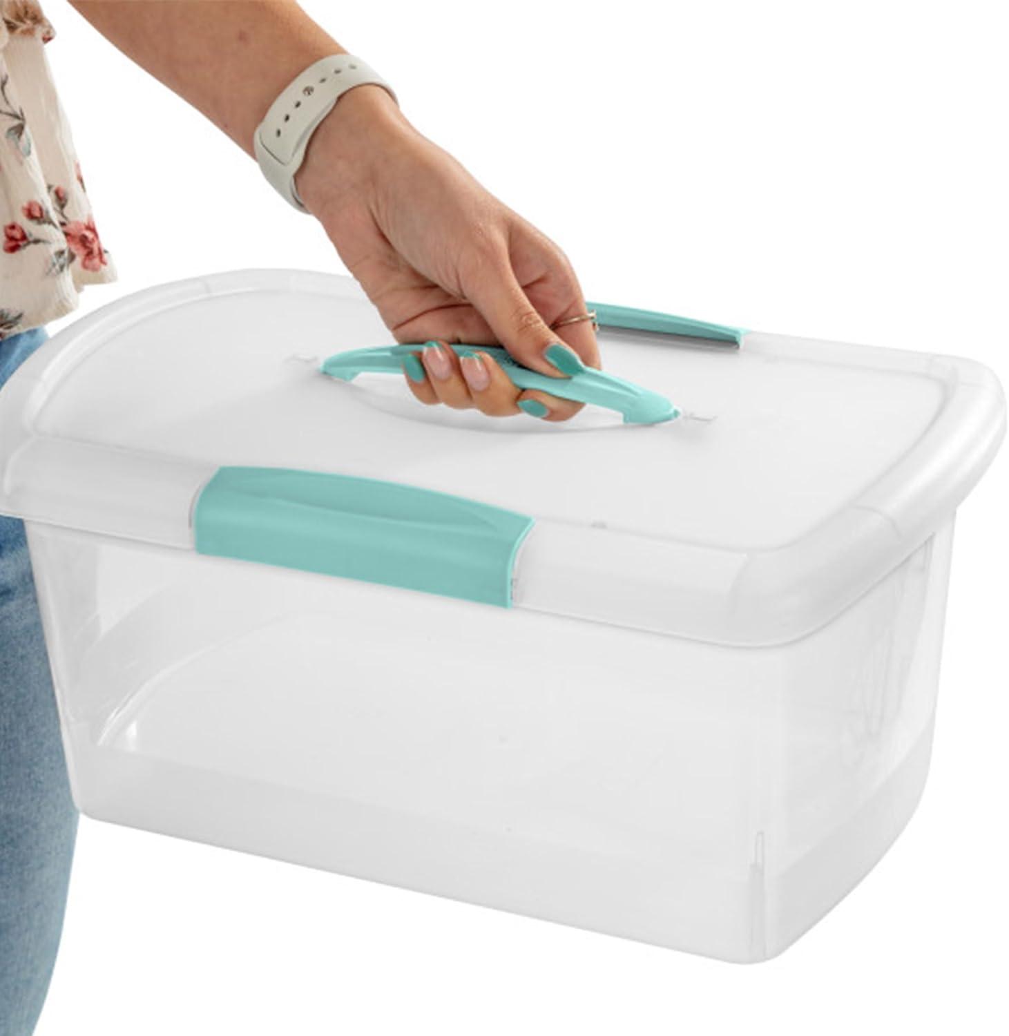 imageSterilite 6 Pack Stackable Storage Bin with Latch Lid Medium Nesting ShowOffs ClearMedium