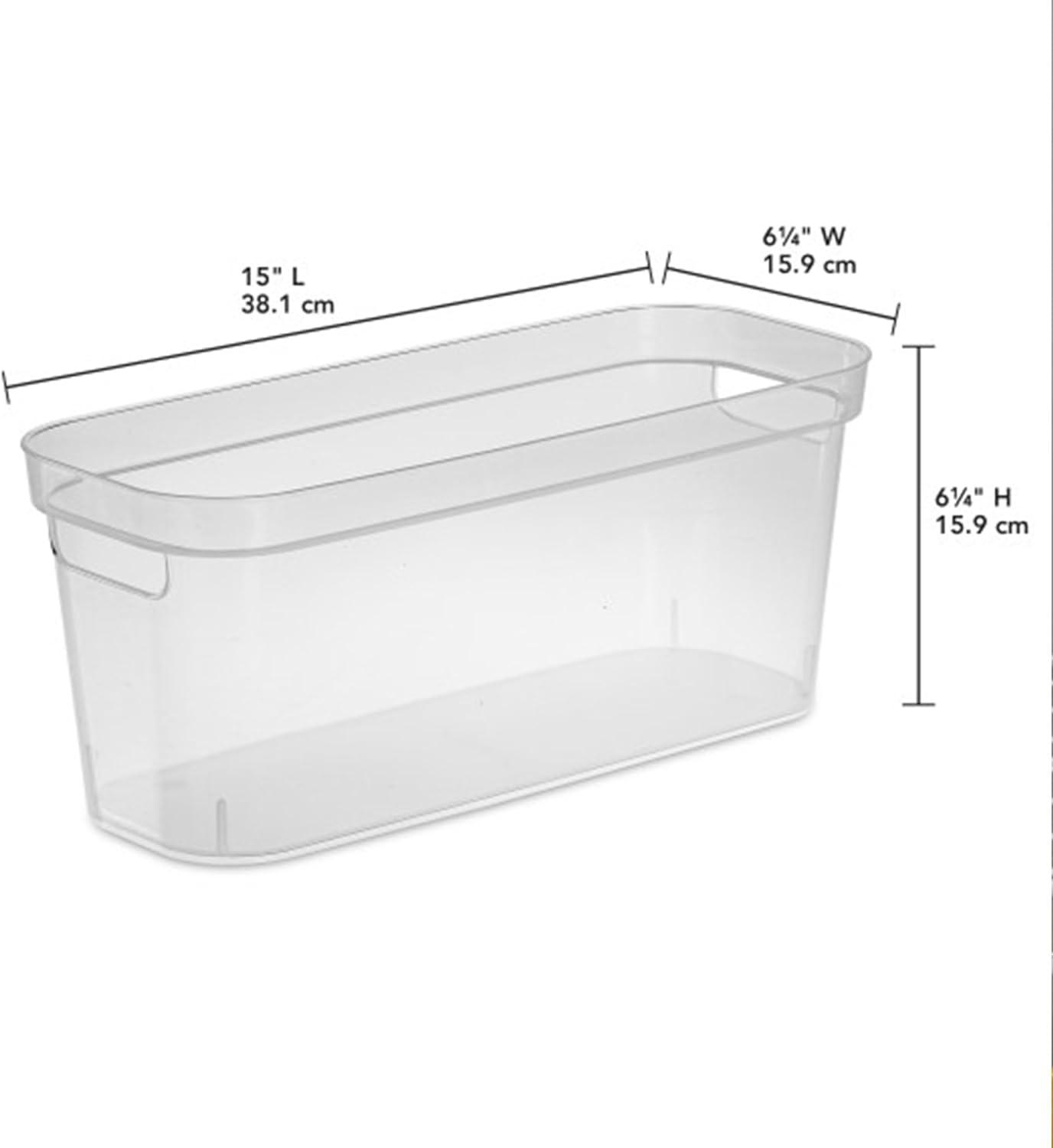 imageSterilite 625x625x15 Inch Narrow Modern Storage Bin with Comfortable Carry Through Handles and Banded Rim for Household Organization Clear 8 PackClear