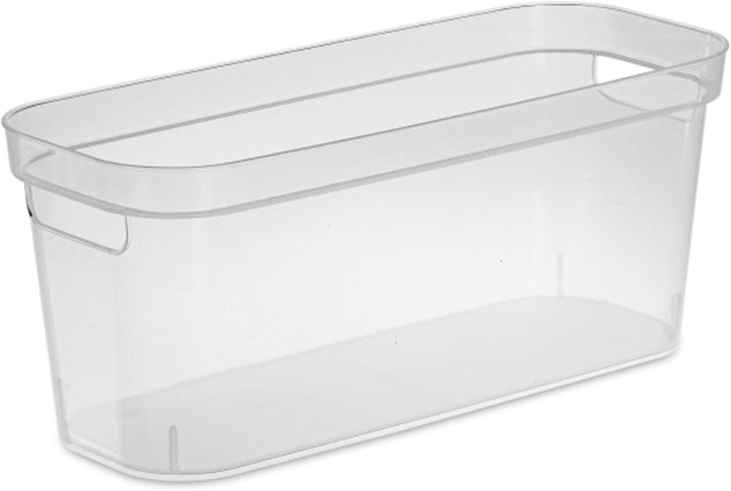 imageSterilite 625x625x15 Inch Narrow Modern Storage Bin with Comfortable Carry Through Handles and Banded Rim for Household Organization Clear 8 PackClear