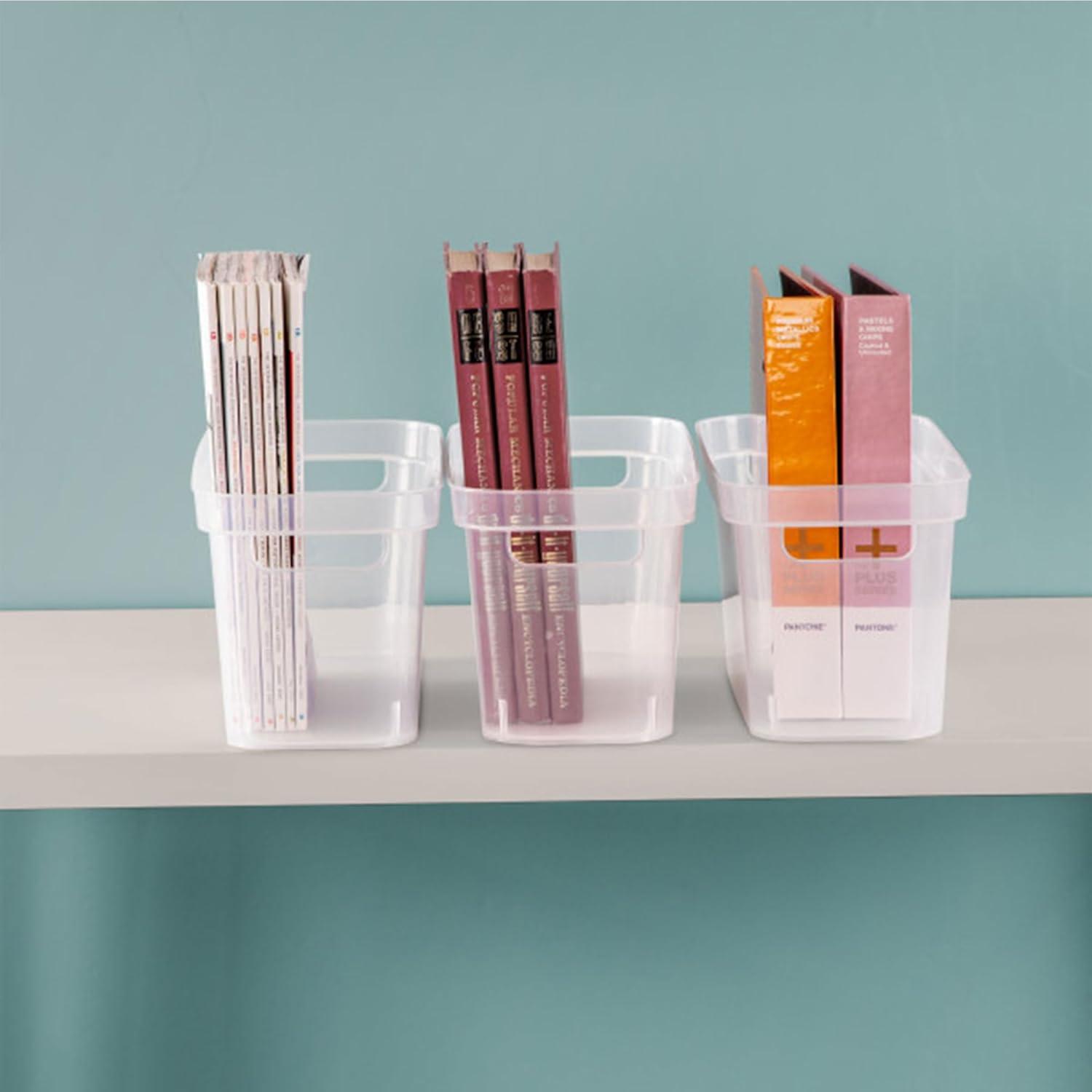imageSterilite 625x625x15 Inch Narrow Modern Storage Bin with Comfortable Carry Through Handles and Banded Rim for Household Organization Clear 8 PackClear