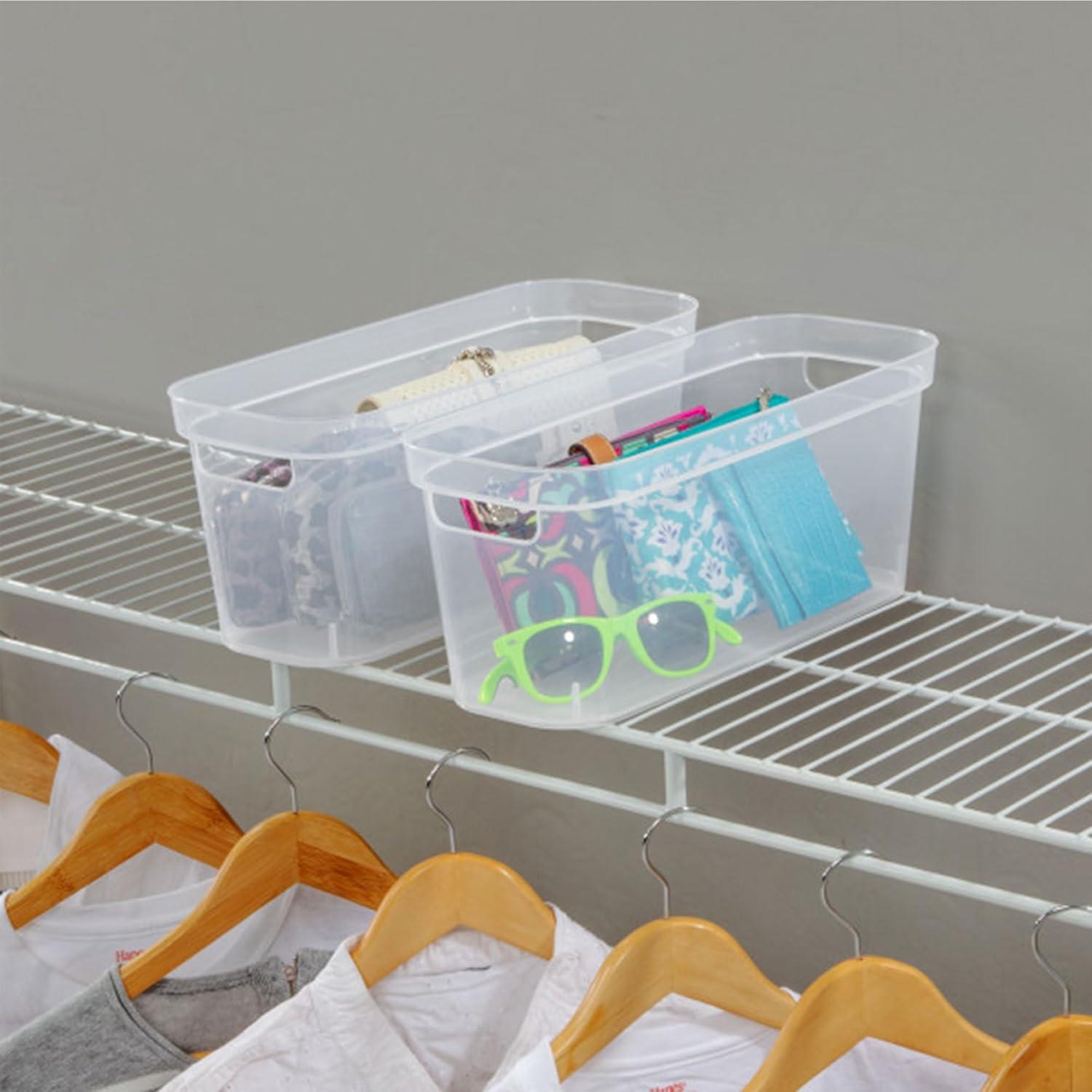 imageSterilite 625x625x15 Inch Narrow Modern Storage Bin with Comfortable Carry Through Handles and Banded Rim for Household Organization Clear 8 PackClear