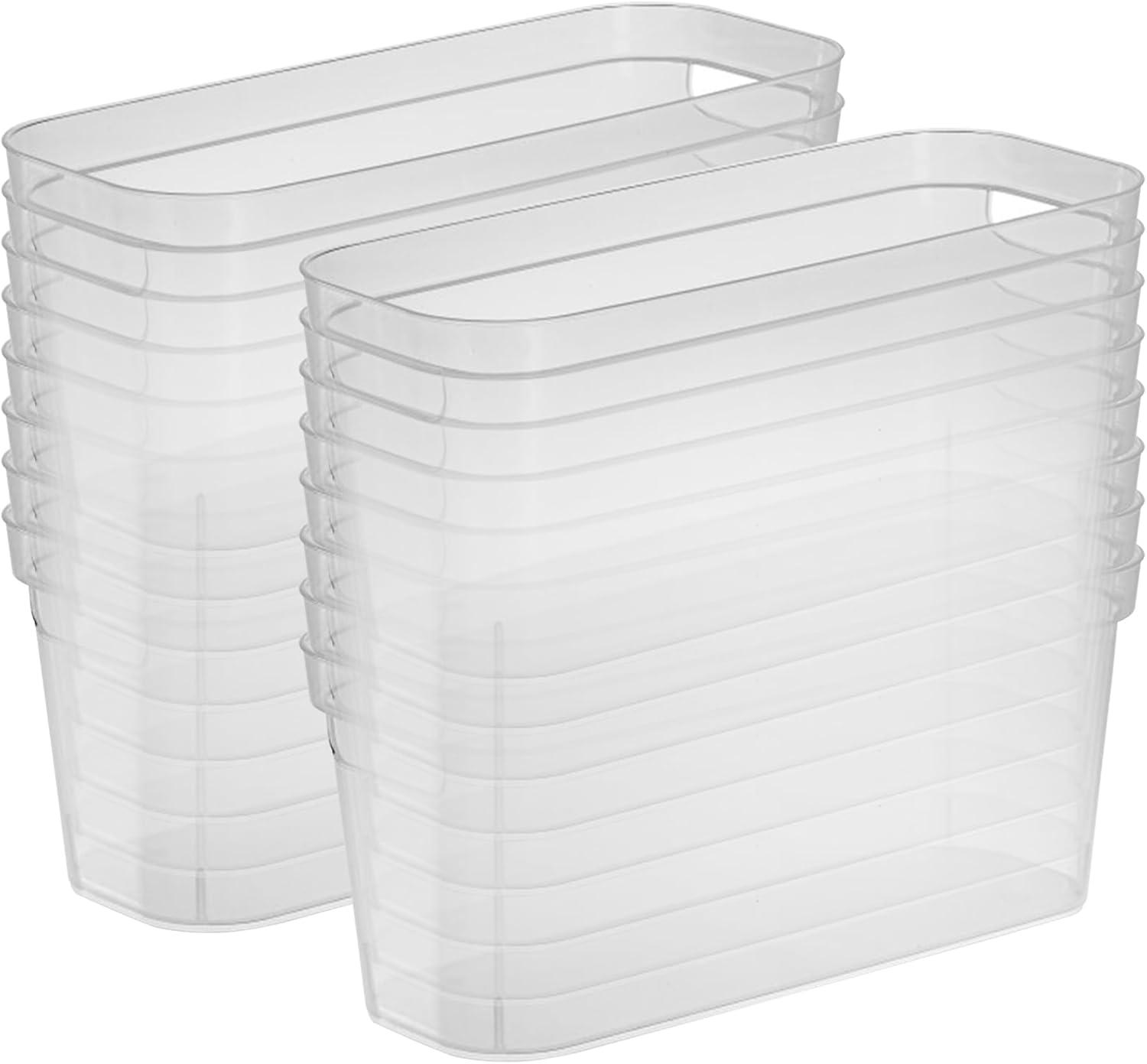 imageSterilite 625x625x15 Inch Narrow Modern Storage Bin with Comfortable Carry Through Handles and Banded Rim for Household Organization Clear 8 PackClear