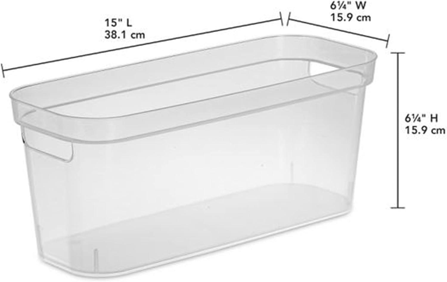 imageSterilite 625x625x15 Inch Narrow Modern Storage Bin with Comfortable Carry Through Handles and Banded Rim for Household Organization Clear 8 PackClear