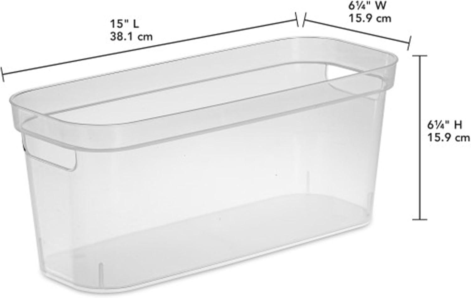 imageSterilite 625x625x15 Inch Narrow Modern Storage Bin with Comfortable Carry Through Handles and Banded Rim for Household Organization Clear 8 PackClear