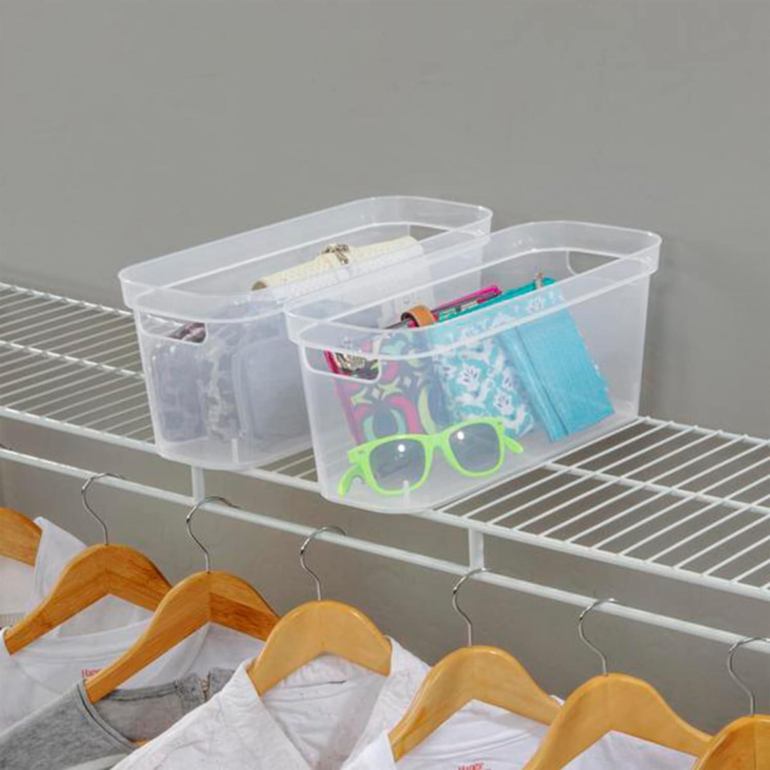 imageSterilite 625x625x15 Inch Narrow Modern Storage Bin with Comfortable Carry Through Handles and Banded Rim for Household Organization Clear 8 PackClear
