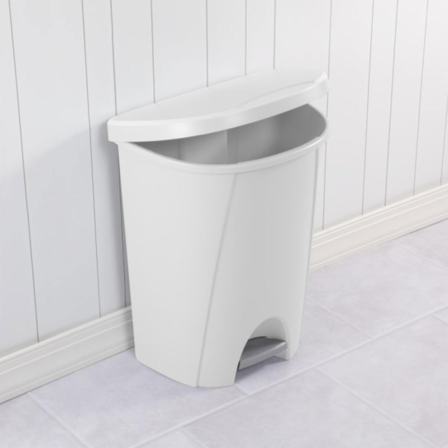 imageSterilite 66 Gallon StepOn Wastebasket with Lid Medium Sized Plastic Trash Can for the Kitchen Bathroom or Mudroom Pedal White 4Pack