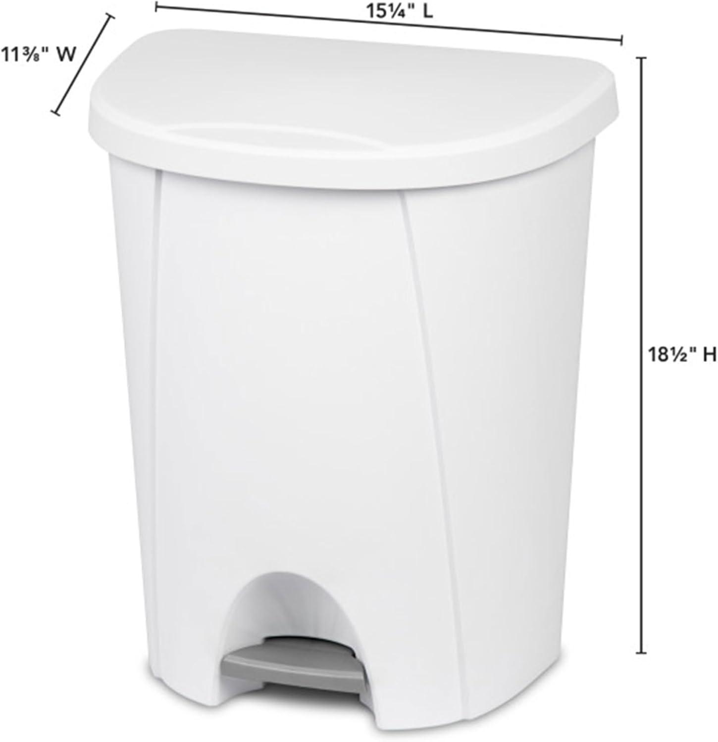 imageSterilite 66 Gallon StepOn Wastebasket with Lid Medium Sized Plastic Trash Can for the Kitchen Bathroom or Mudroom Pedal White 4Pack