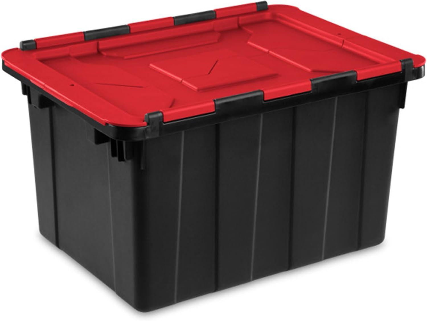 imageSterilite 6Pack 12 Gallon Hinged Lid Industrial Tote HeavyDuty Plastic Organizer Stackable Multipurpose Home Storage Bins with Contoured Handles for Garage Basement or Attic Organization12 Pack
