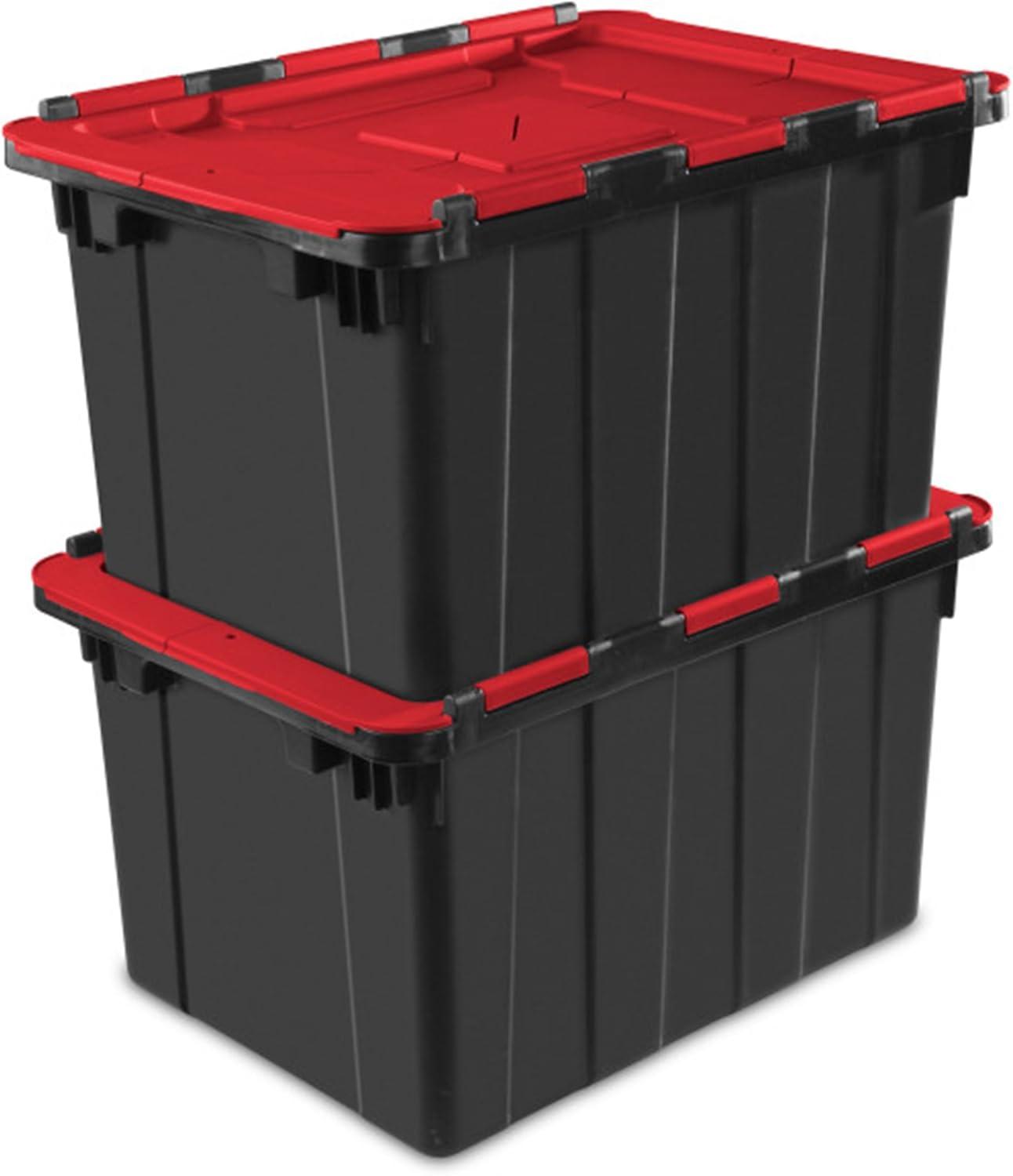 imageSterilite 6Pack 12 Gallon Hinged Lid Industrial Tote HeavyDuty Plastic Organizer Stackable Multipurpose Home Storage Bins with Contoured Handles for Garage Basement or Attic Organization18 Pack