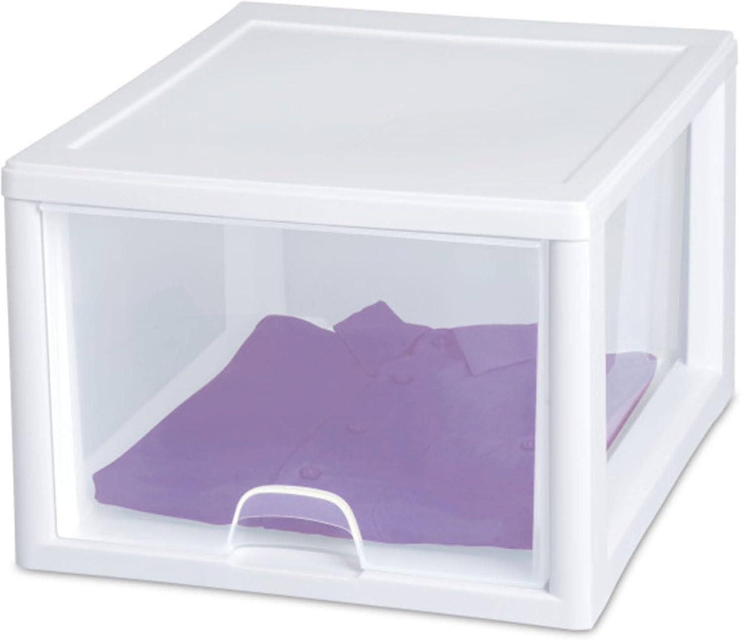 imageSterilite 6Pack 16 Quart Stacking Drawer Clear Storage Closet Organizer White Frame Stackable Modular Plastic Drawers for Clothes Accessories Craft Supplies Shoes or Linens27 Quart
