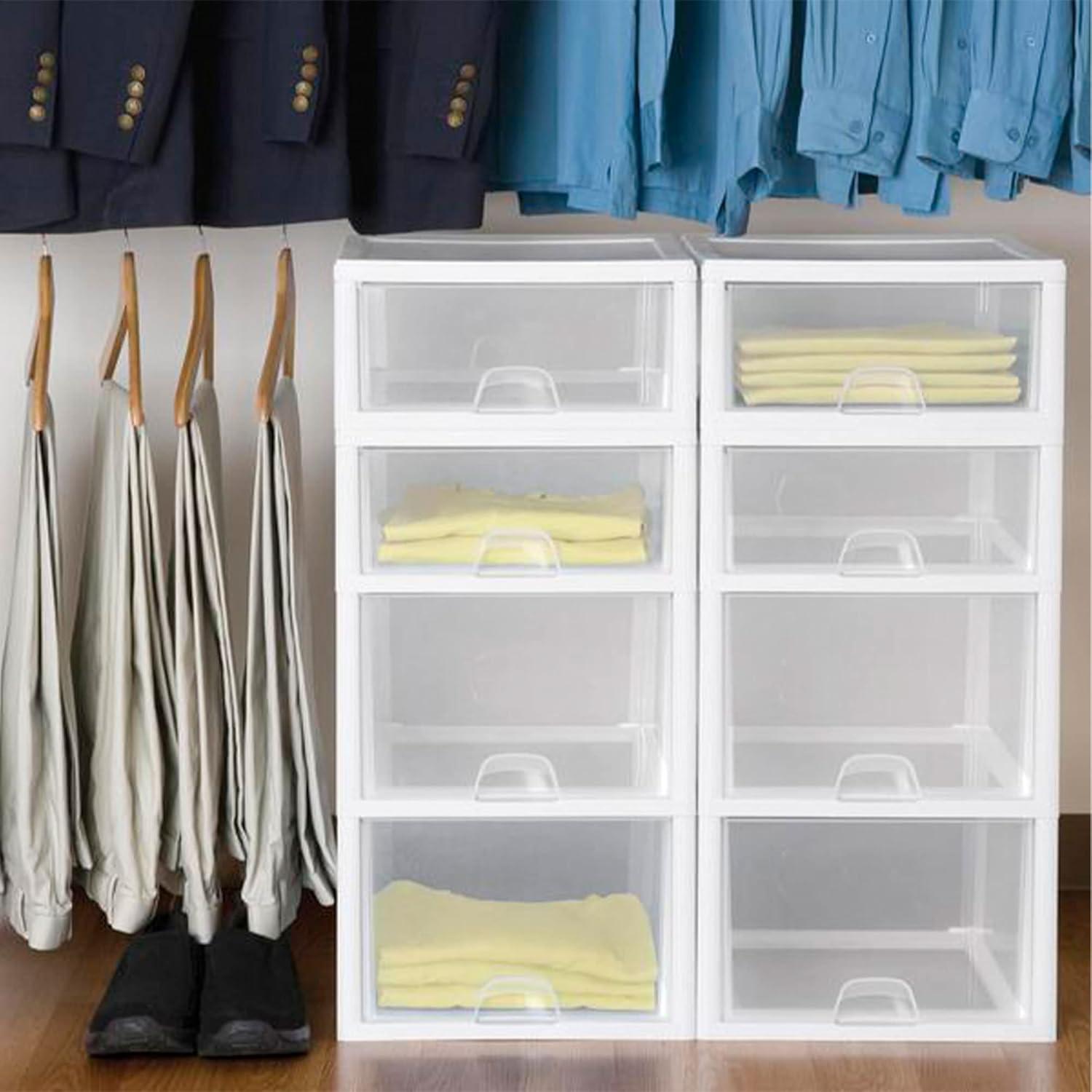 imageSterilite 6Pack 16 Quart Stacking Drawer Clear Storage Closet Organizer White Frame Stackable Modular Plastic Drawers for Clothes Accessories Craft Supplies Shoes or Linens16 Quart