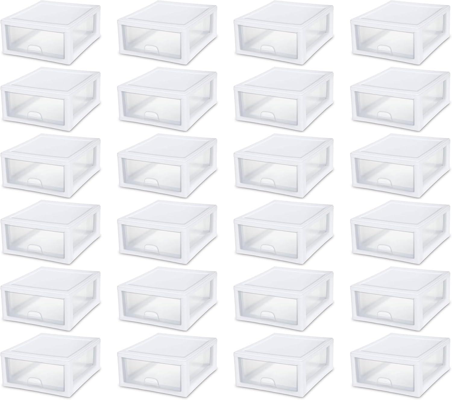imageSterilite 6Pack 16 Quart Stacking Drawer Clear Storage Closet Organizer White Frame Stackable Modular Plastic Drawers for Clothes Accessories Craft Supplies Shoes or Linens16 Quart