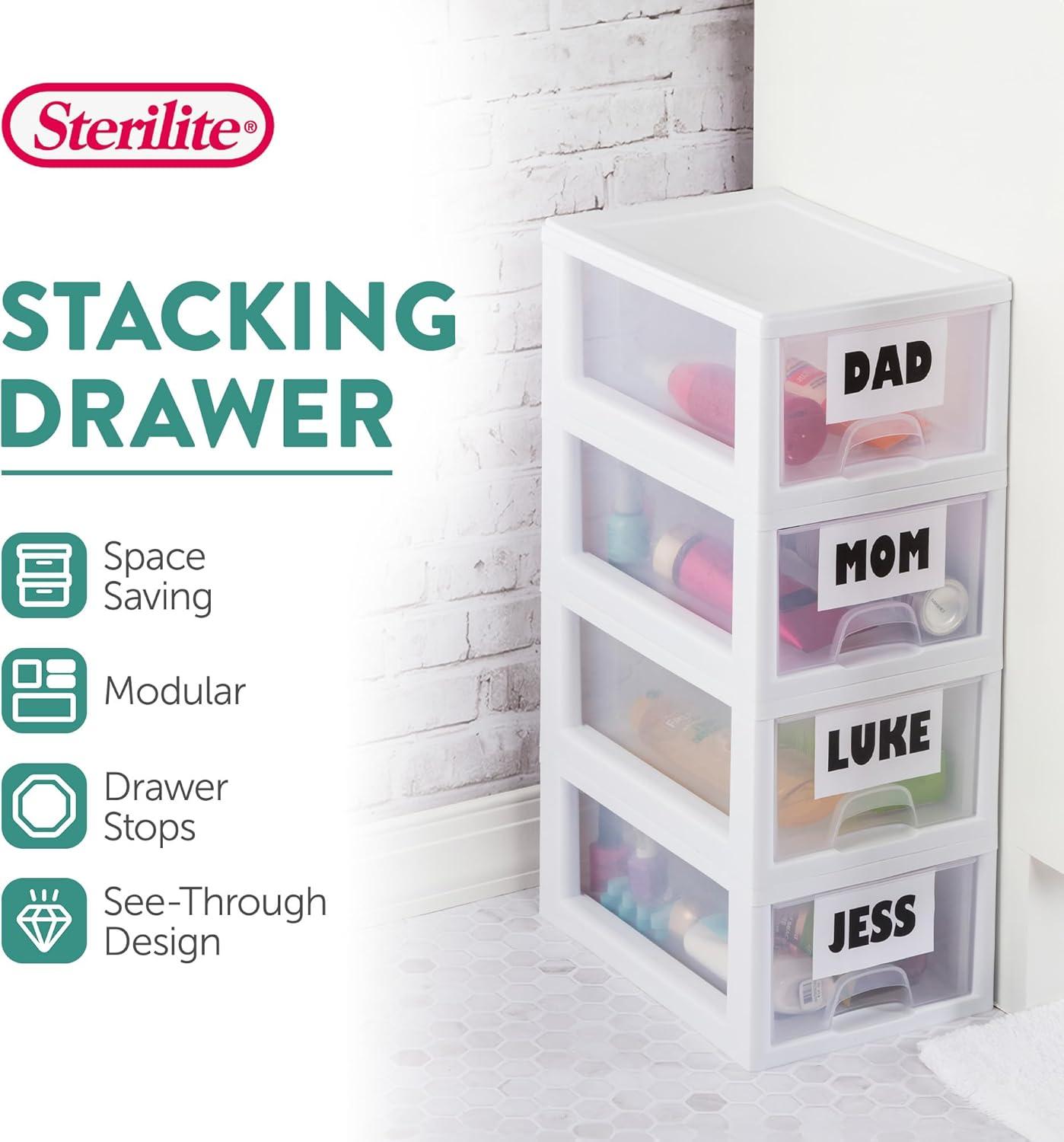 imageSterilite 6Pack 16 Quart Stacking Drawer Clear Storage Closet Organizer White Frame Stackable Modular Plastic Drawers for Clothes Accessories Craft Supplies Shoes or Linens6 Quart
