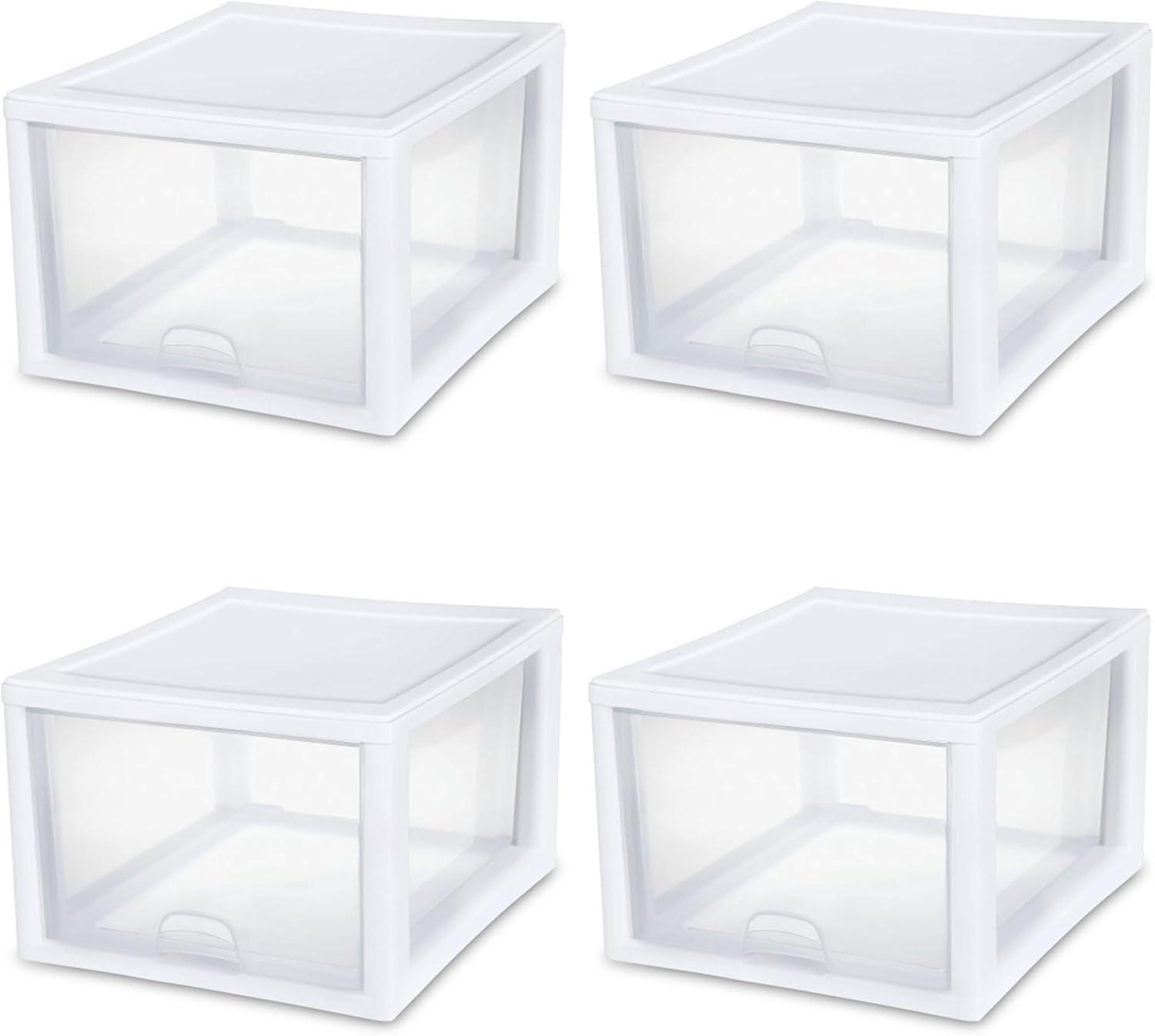 imageSterilite 6Pack 16 Quart Stacking Drawer Clear Storage Closet Organizer White Frame Stackable Modular Plastic Drawers for Clothes Accessories Craft Supplies Shoes or Linens27 Quart