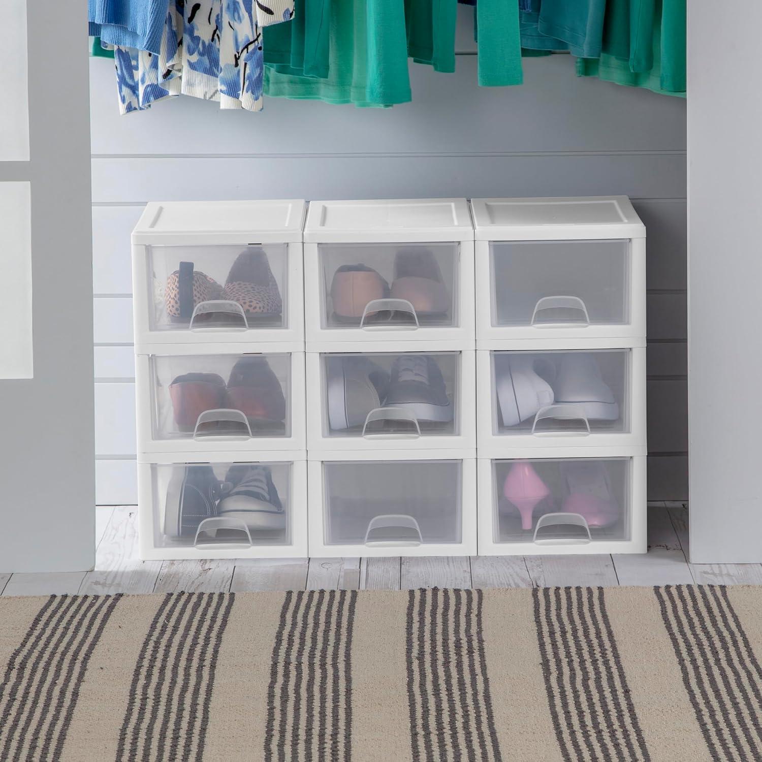imageSterilite 6Pack 16 Quart Stacking Drawer Clear Storage Closet Organizer White Frame Stackable Modular Plastic Drawers for Clothes Accessories Craft Supplies Shoes or Linens6 Quart