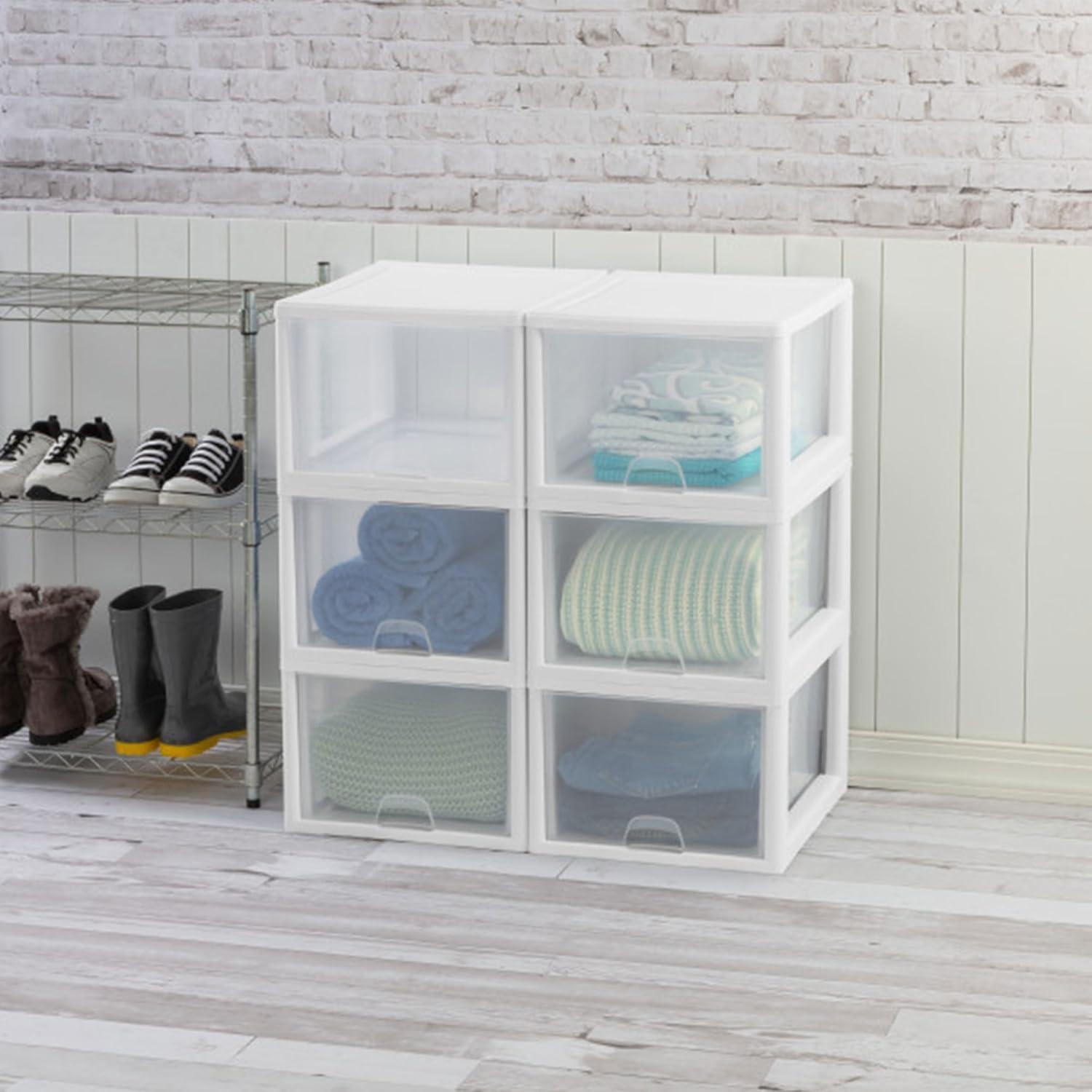 imageSterilite 6Pack 16 Quart Stacking Drawer Clear Storage Closet Organizer White Frame Stackable Modular Plastic Drawers for Clothes Accessories Craft Supplies Shoes or Linens27 Quart