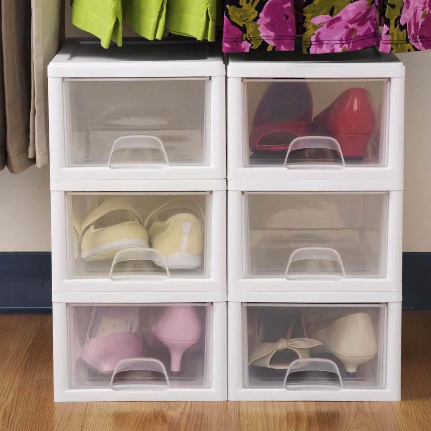 imageSterilite 6Pack 16 Quart Stacking Drawer Clear Storage Closet Organizer White Frame Stackable Modular Plastic Drawers for Clothes Accessories Craft Supplies Shoes or Linens6 Quart