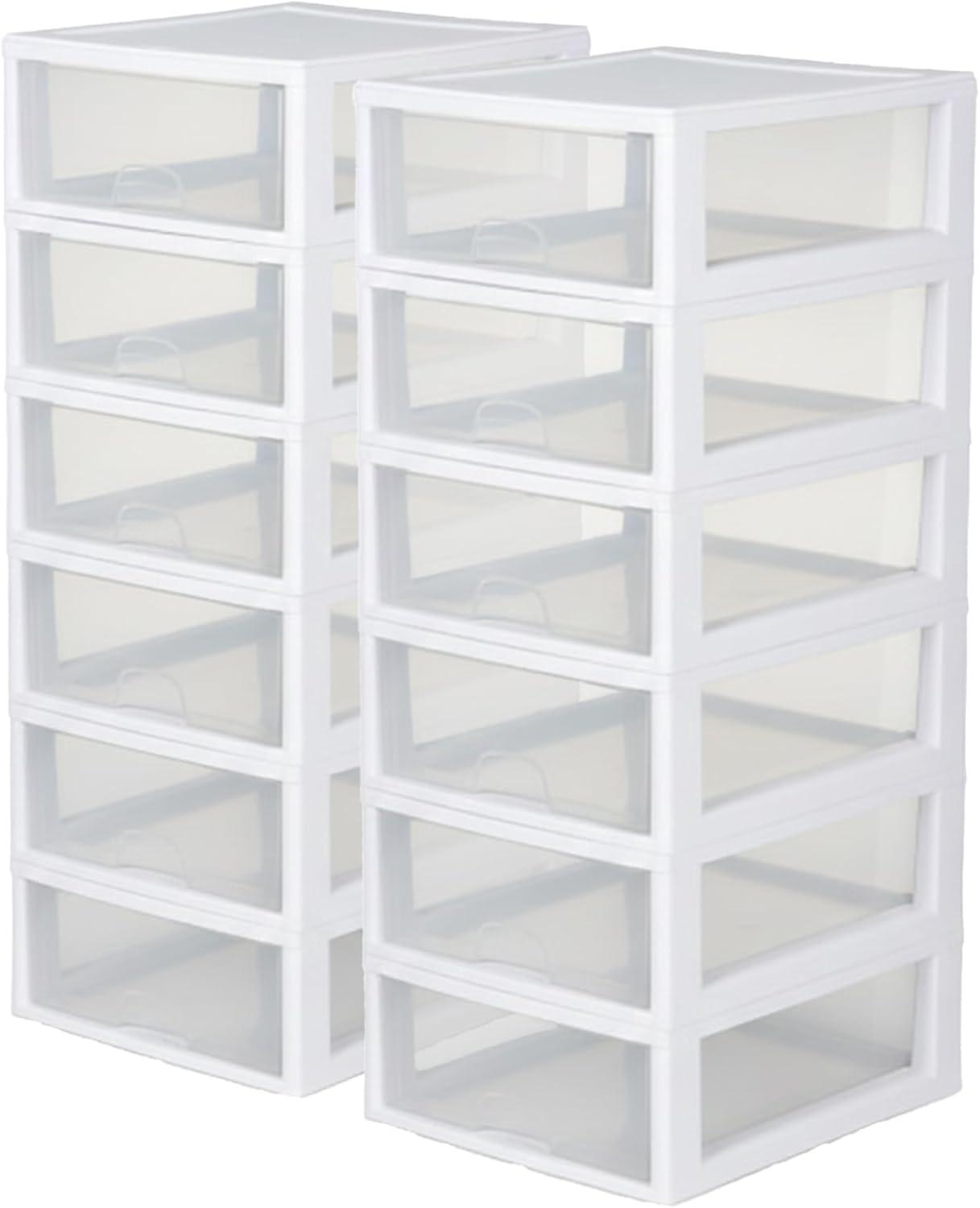 imageSterilite 6Pack 16 Quart Stacking Drawer Clear Storage Closet Organizer White Frame Stackable Modular Plastic Drawers for Clothes Accessories Craft Supplies Shoes or Linens16 Quart