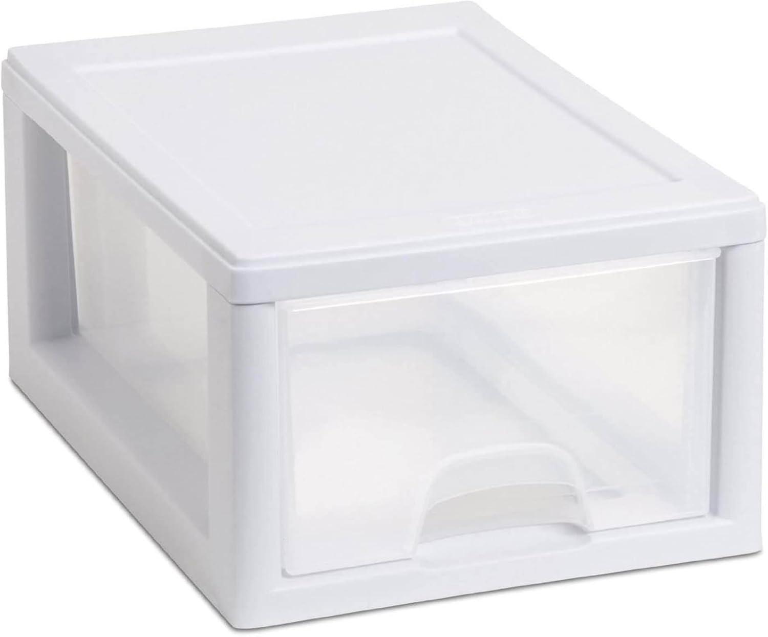 imageSterilite 6Pack 16 Quart Stacking Drawer Clear Storage Closet Organizer White Frame Stackable Modular Plastic Drawers for Clothes Accessories Craft Supplies Shoes or Linens6 Quart