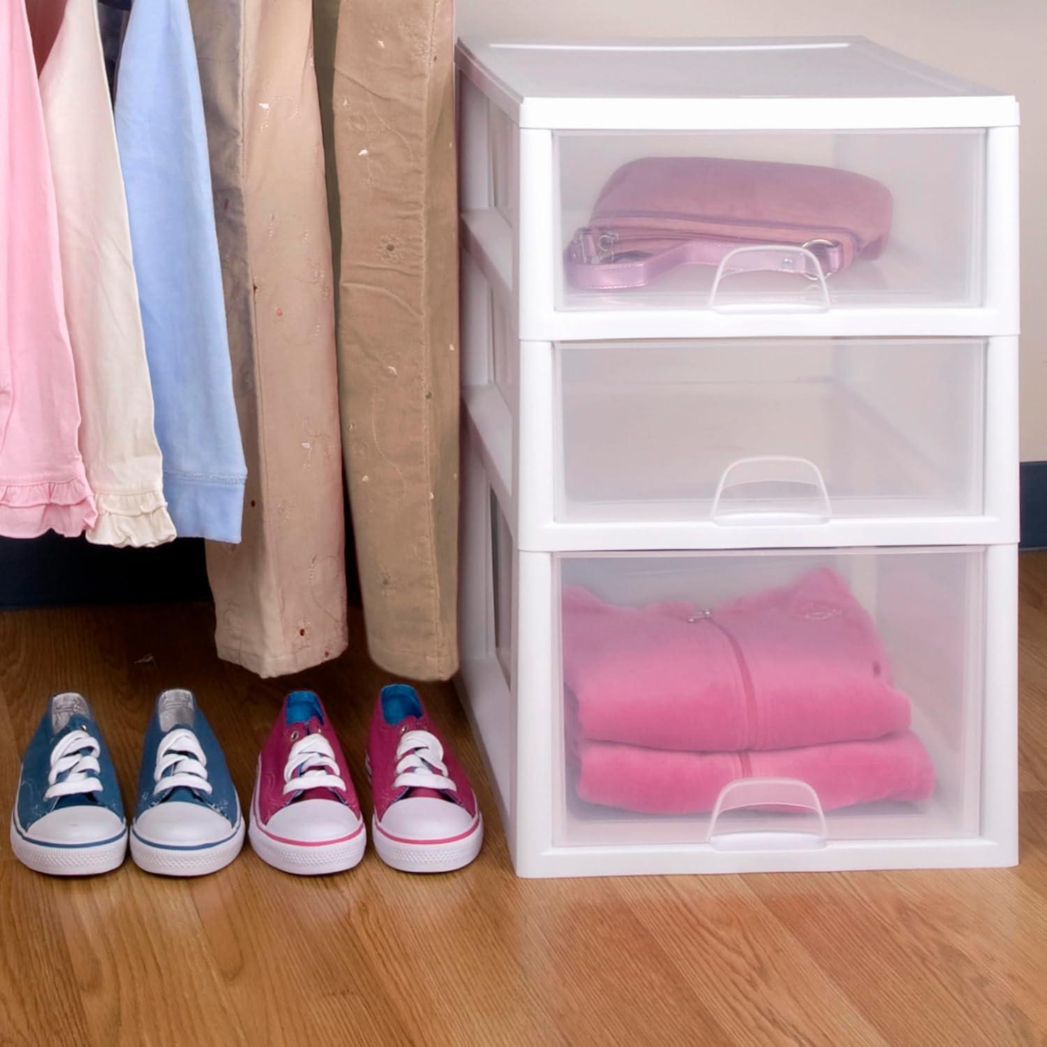 imageSterilite 6Pack 16 Quart Stacking Drawer Clear Storage Closet Organizer White Frame Stackable Modular Plastic Drawers for Clothes Accessories Craft Supplies Shoes or Linens16 Quart