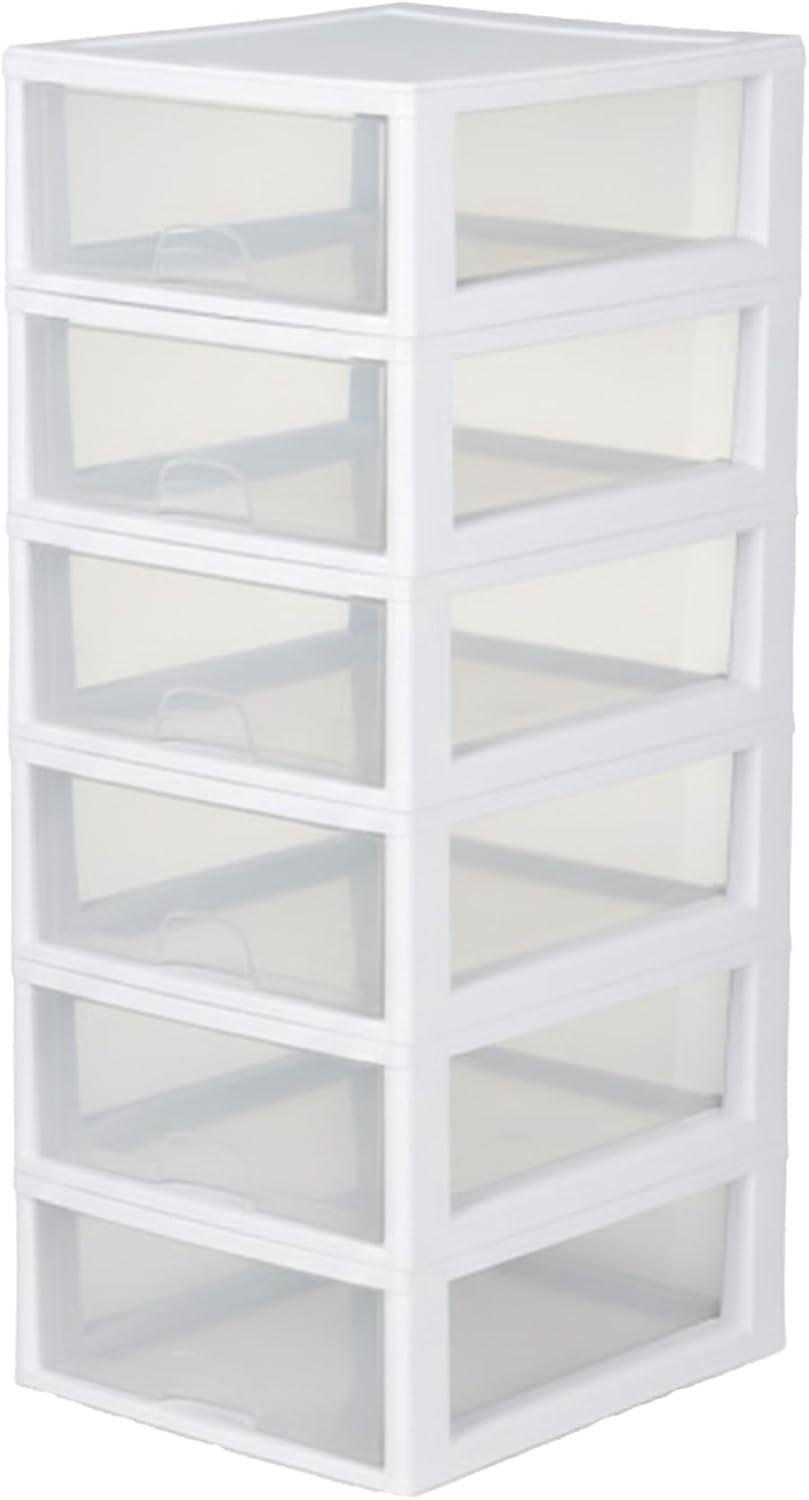imageSterilite 6Pack 16 Quart Stacking Drawer Clear Storage Closet Organizer White Frame Stackable Modular Plastic Drawers for Clothes Accessories Craft Supplies Shoes or Linens16 Quart