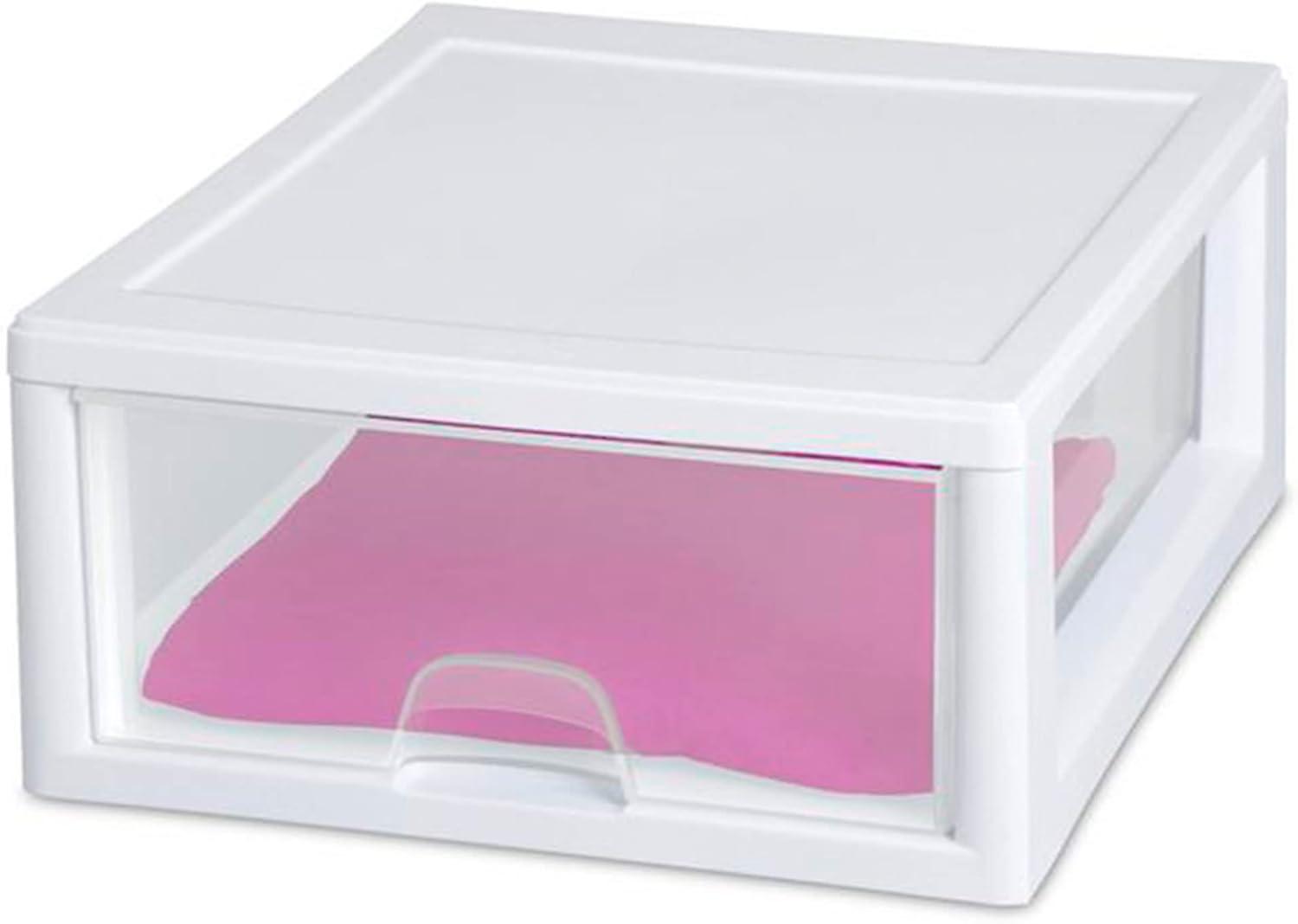 imageSterilite 6Pack 16 Quart Stacking Drawer Clear Storage Closet Organizer White Frame Stackable Modular Plastic Drawers for Clothes Accessories Craft Supplies Shoes or Linens16 Quart