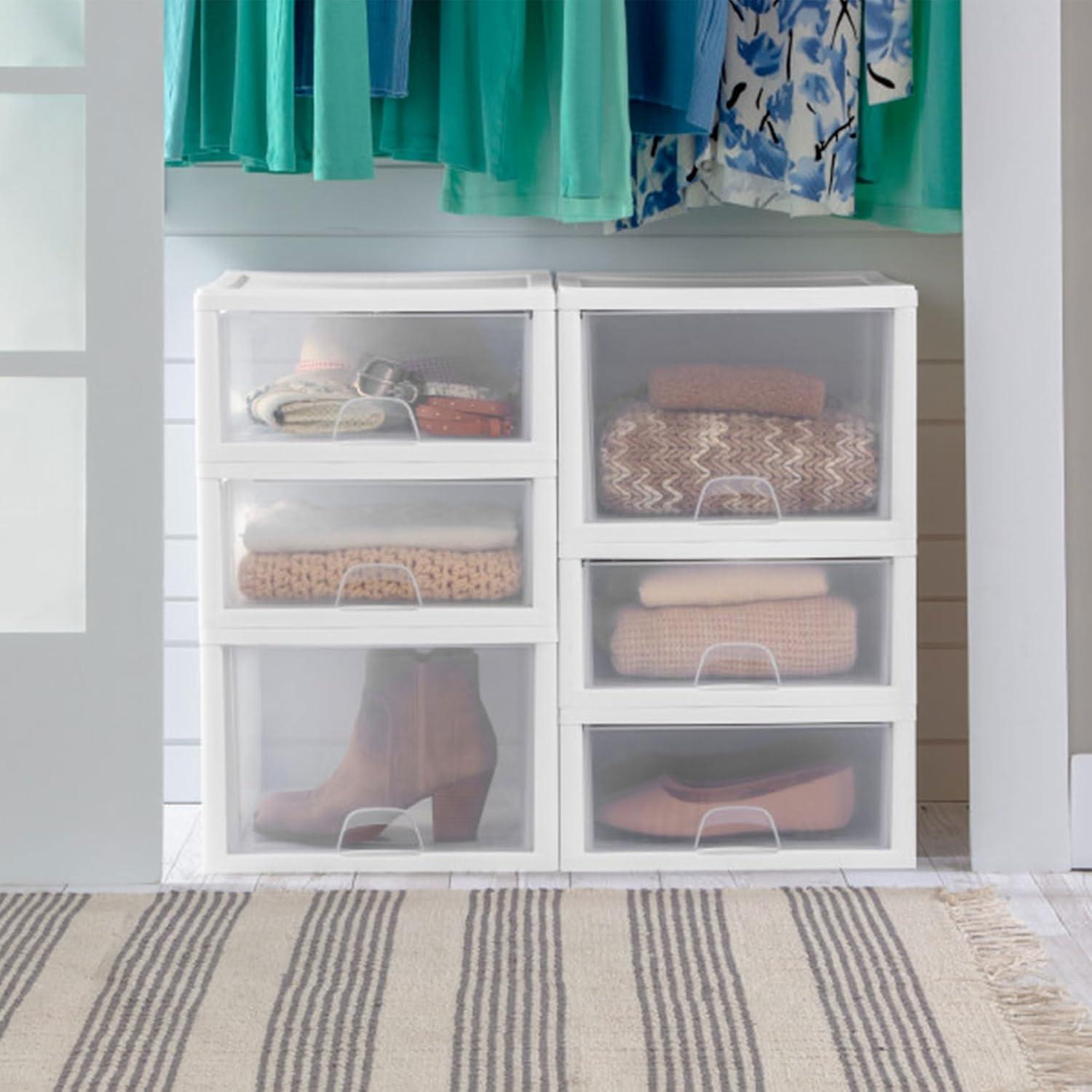 imageSterilite 6Pack 16 Quart Stacking Drawer Clear Storage Closet Organizer White Frame Stackable Modular Plastic Drawers for Clothes Accessories Craft Supplies Shoes or Linens27 Quart