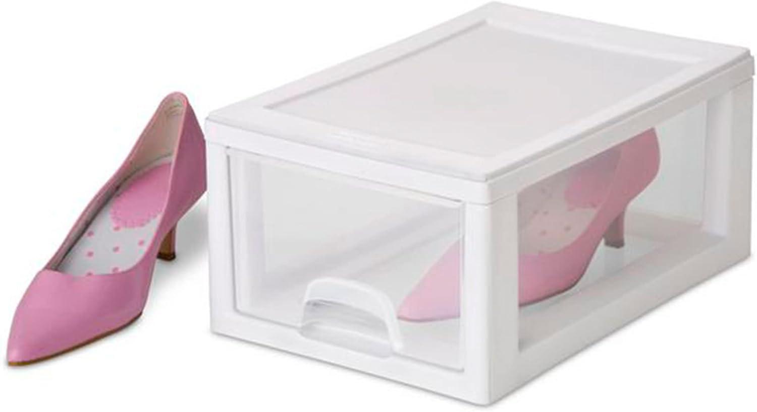 imageSterilite 6Pack 16 Quart Stacking Drawer Clear Storage Closet Organizer White Frame Stackable Modular Plastic Drawers for Clothes Accessories Craft Supplies Shoes or Linens6 Quart