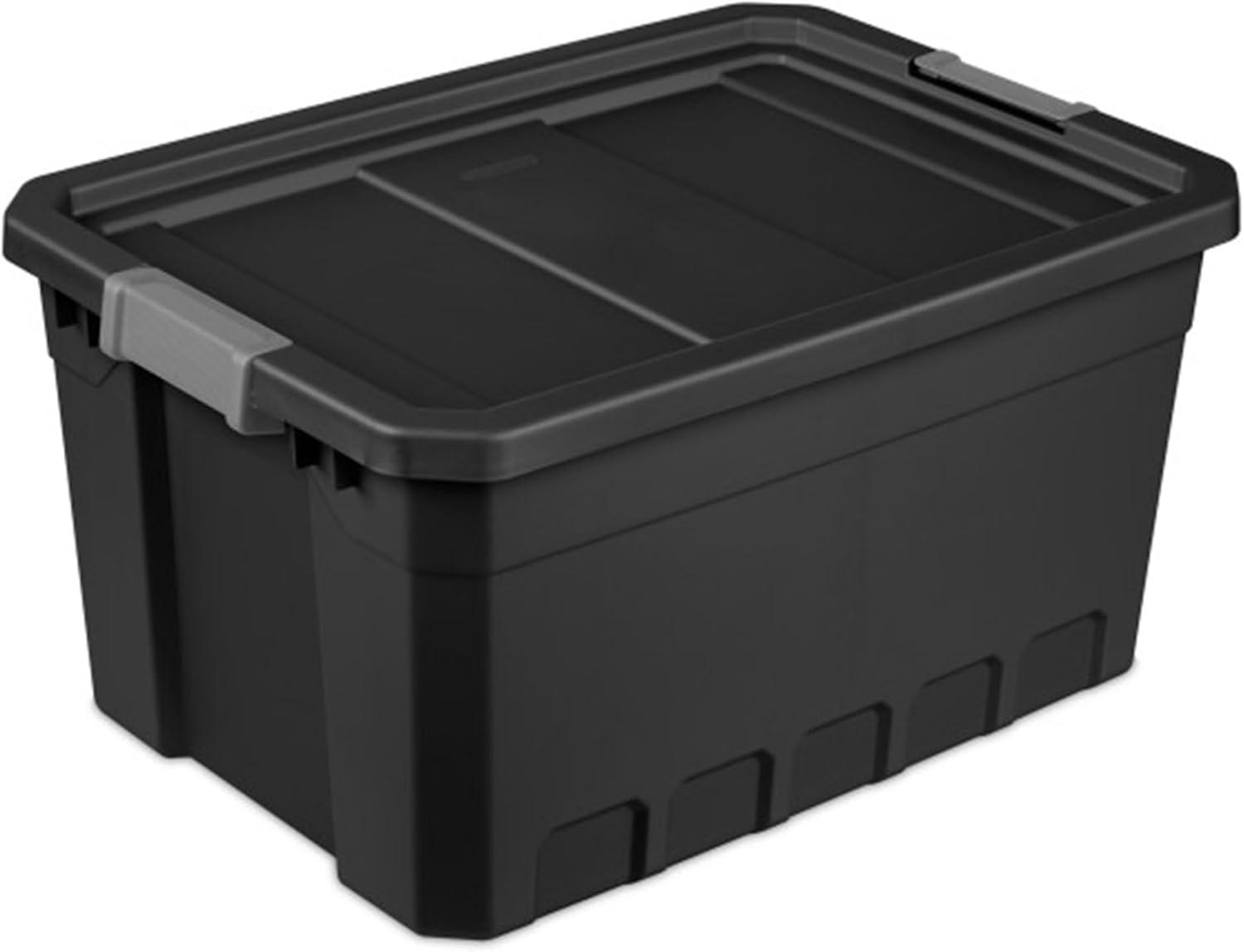 imageSterilite 6Pack 19 Gallon Stacker Tote Rugged Plastic Storage for Home Organization Black Stackable Organizer Bins with Recessed Lid amp HeavyDuty Latches for Closet Basement Garage and Attic24 Pack