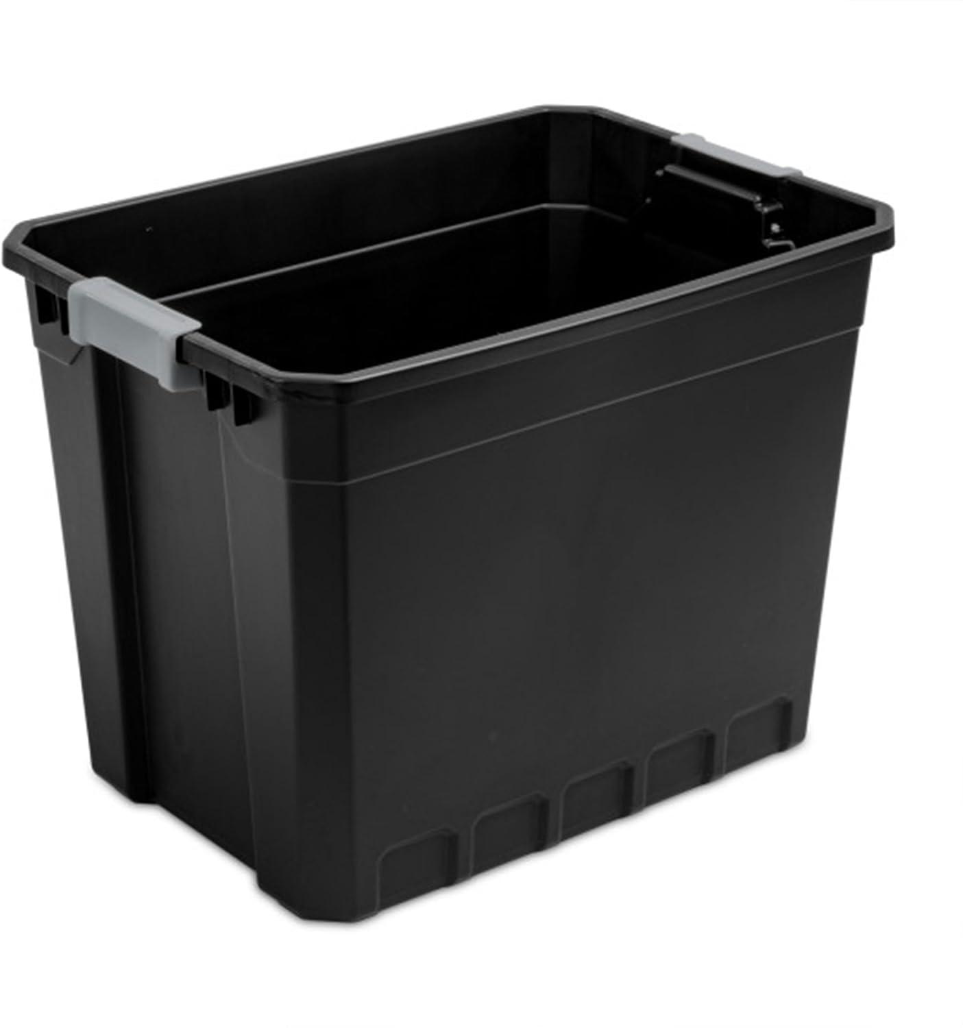 imageSterilite 6Pack 19 Gallon Stacker Tote Rugged Plastic Storage for Home Organization Black Stackable Organizer Bins with Recessed Lid amp HeavyDuty Latches for Closet Basement Garage and Attic27 Gallon