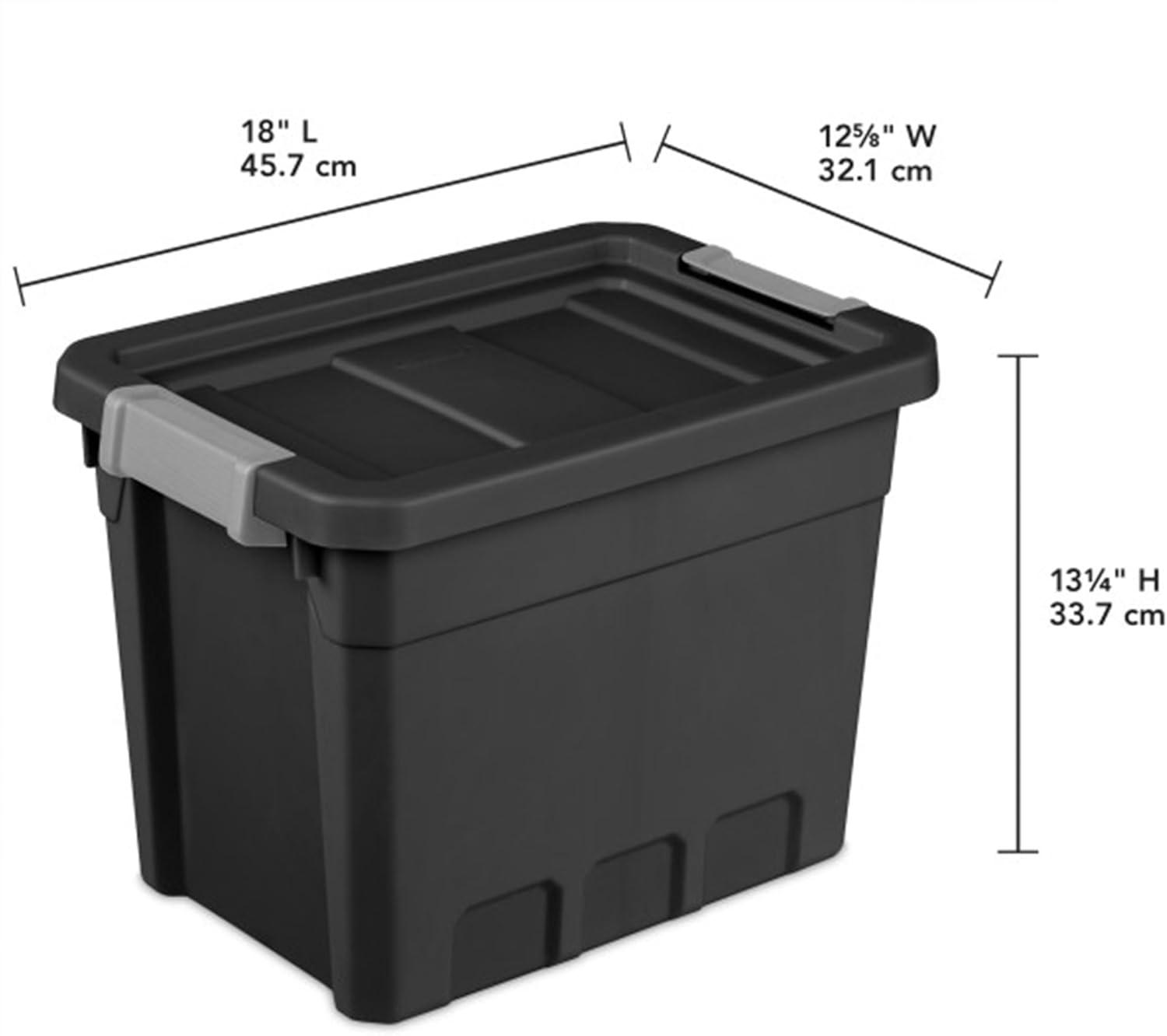 imageSterilite 6Pack 19 Gallon Stacker Tote Rugged Plastic Storage for Home Organization Black Stackable Organizer Bins with Recessed Lid amp HeavyDuty Latches for Closet Basement Garage and Attic75 Gallon