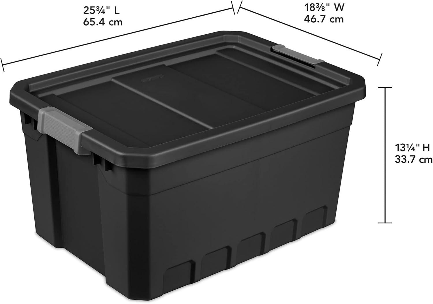 imageSterilite 6Pack 19 Gallon Stacker Tote Rugged Plastic Storage for Home Organization Black Stackable Organizer Bins with Recessed Lid amp HeavyDuty Latches for Closet Basement Garage and Attic19 Gallon