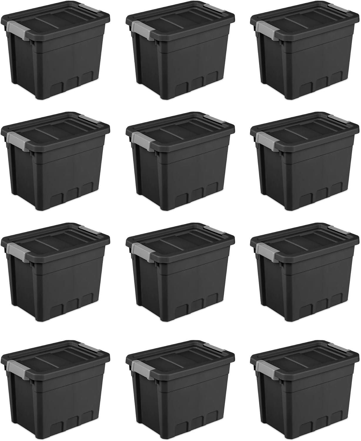 imageSterilite 6Pack 19 Gallon Stacker Tote Rugged Plastic Storage for Home Organization Black Stackable Organizer Bins with Recessed Lid amp HeavyDuty Latches for Closet Basement Garage and Attic75 Gallon