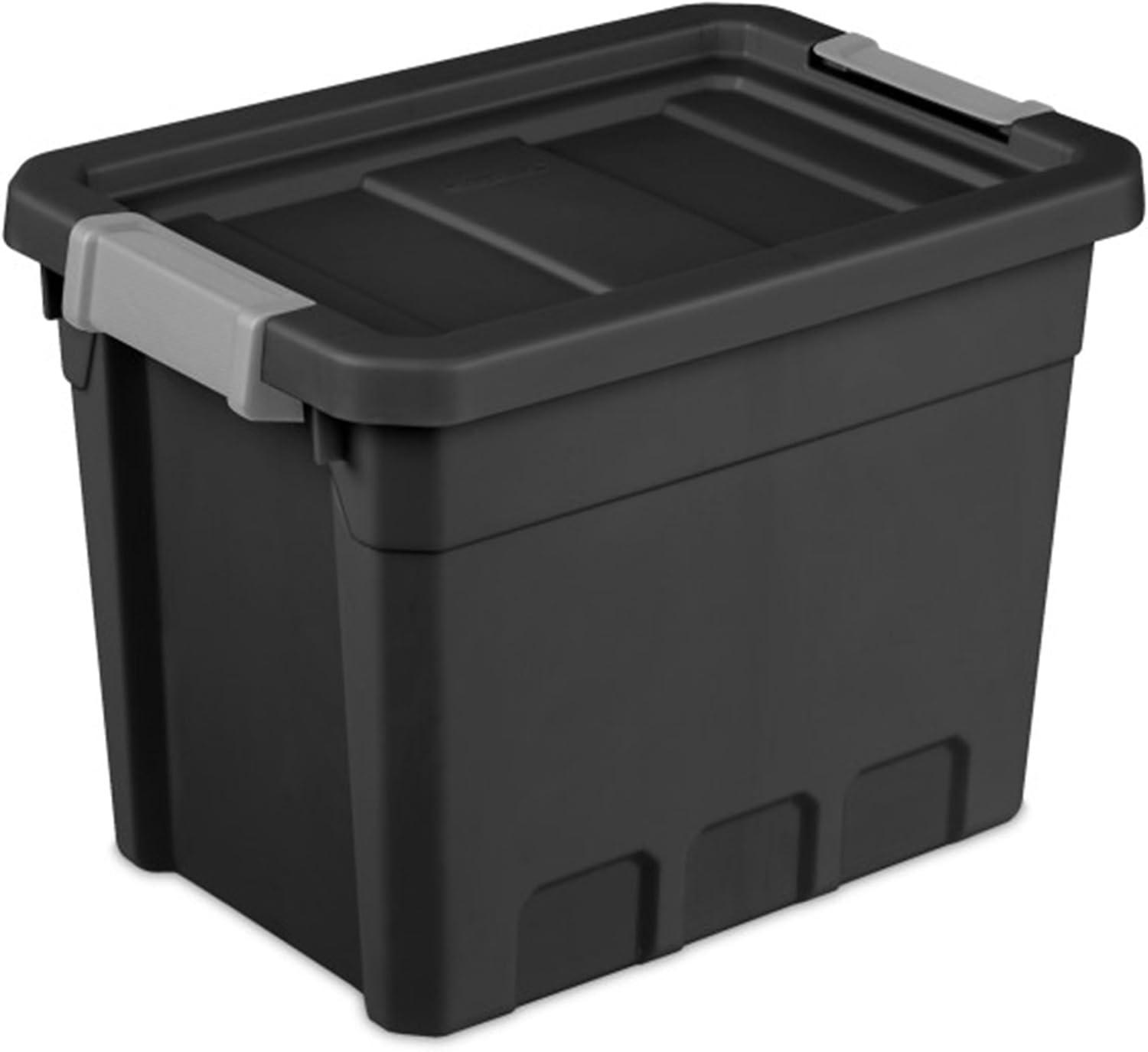 imageSterilite 6Pack 19 Gallon Stacker Tote Rugged Plastic Storage for Home Organization Black Stackable Organizer Bins with Recessed Lid amp HeavyDuty Latches for Closet Basement Garage and Attic24 Pack