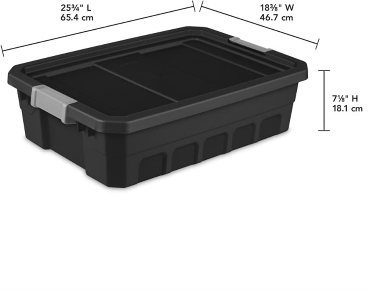 imageSterilite 6Pack 19 Gallon Stacker Tote Rugged Plastic Storage for Home Organization Black Stackable Organizer Bins with Recessed Lid amp HeavyDuty Latches for Closet Basement Garage and Attic24 Pack