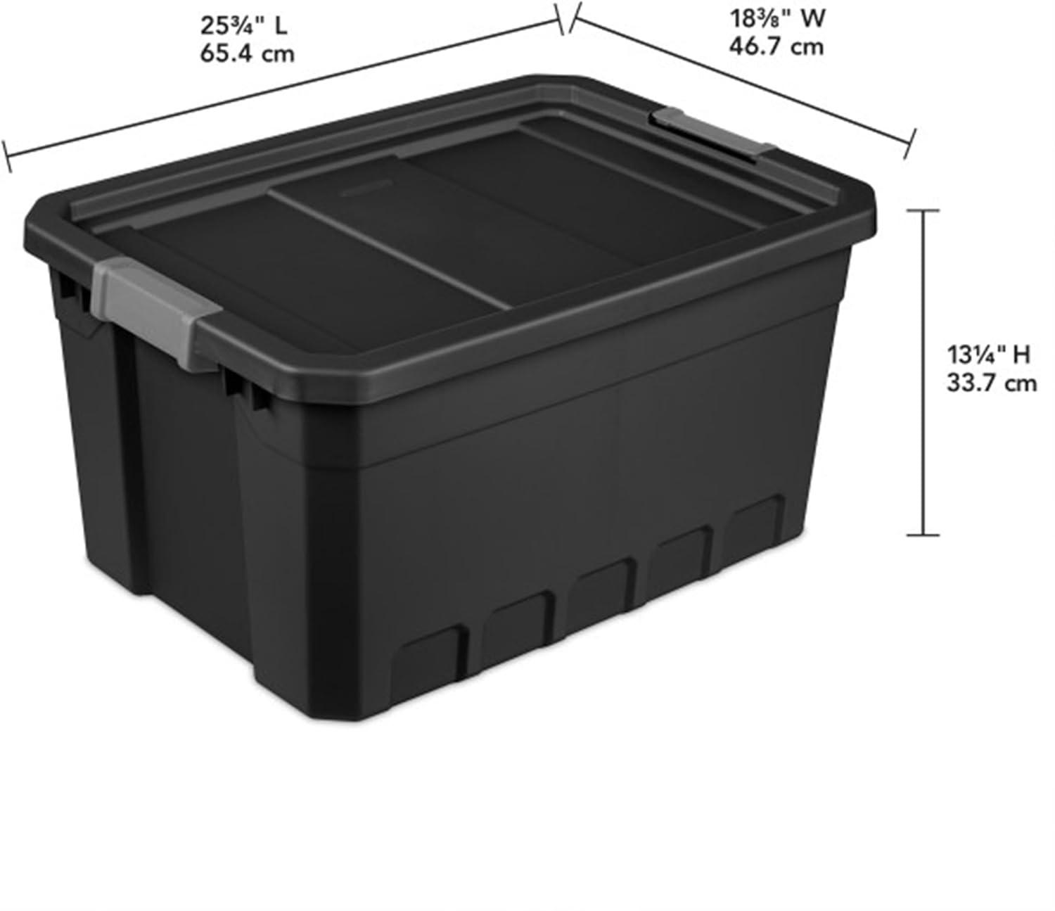 imageSterilite 6Pack 19 Gallon Stacker Tote Rugged Plastic Storage for Home Organization Black Stackable Organizer Bins with Recessed Lid amp HeavyDuty Latches for Closet Basement Garage and Attic19 Gallon