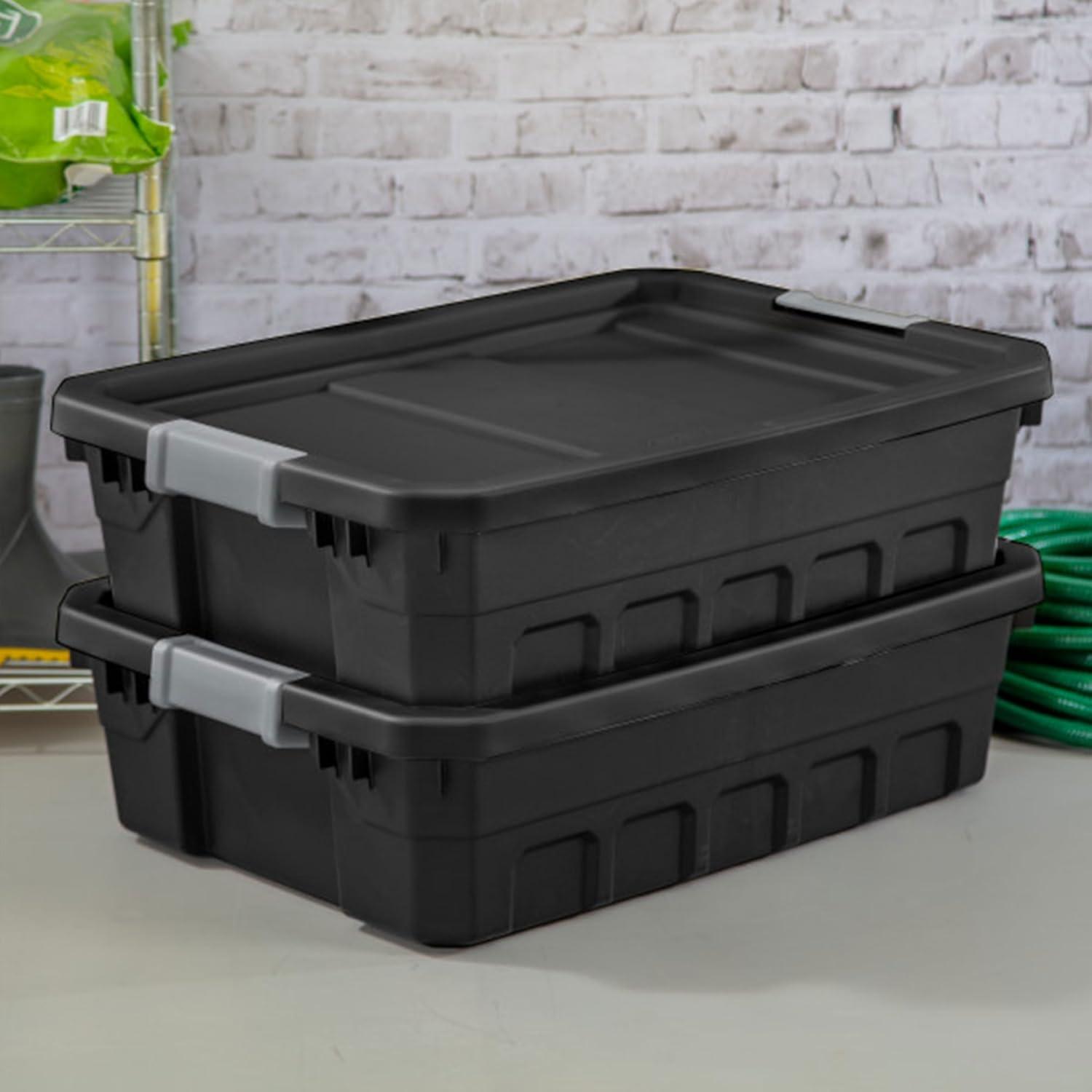 imageSterilite 6Pack 19 Gallon Stacker Tote Rugged Plastic Storage for Home Organization Black Stackable Organizer Bins with Recessed Lid amp HeavyDuty Latches for Closet Basement Garage and Attic10 Gallon