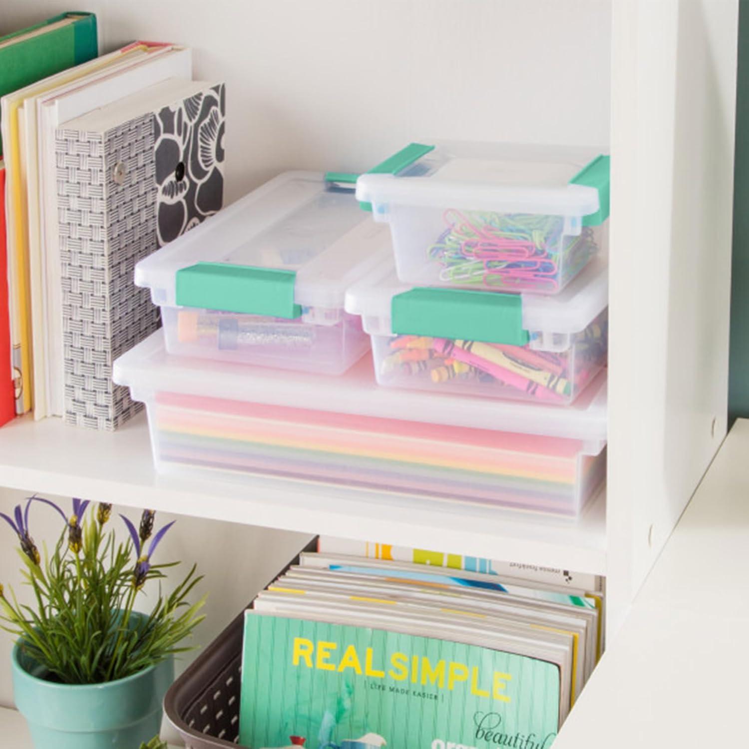 imageSterilite 6Pack Clip Box Stackable Clear Plastic Bins with Latching Lids Mini Writing Arts or Crafts Supplies Storage Containers for Home Office Classroom and Workshop OrganizationMini