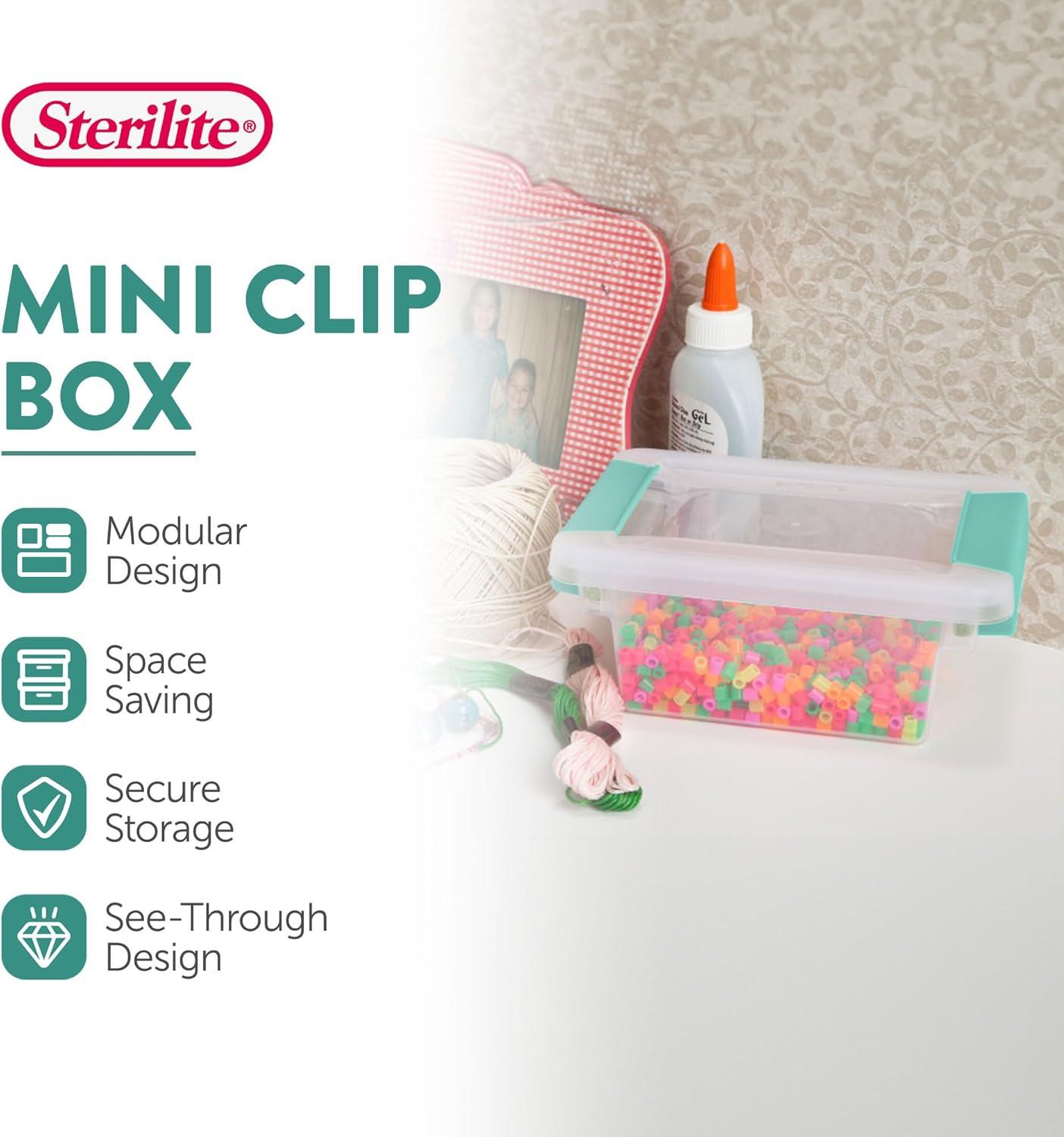 imageSterilite 6Pack Clip Box Stackable Clear Plastic Bins with Latching Lids Mini Writing Arts or Crafts Supplies Storage Containers for Home Office Classroom and Workshop OrganizationMini