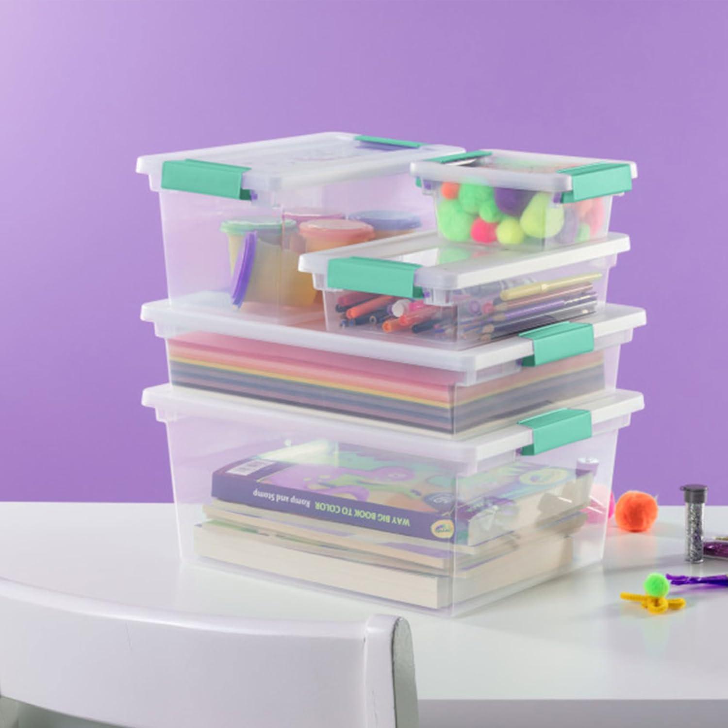 imageSterilite 6Pack Clip Box Stackable Clear Plastic Bins with Latching Lids Mini Writing Arts or Crafts Supplies Storage Containers for Home Office Classroom and Workshop OrganizationDeep